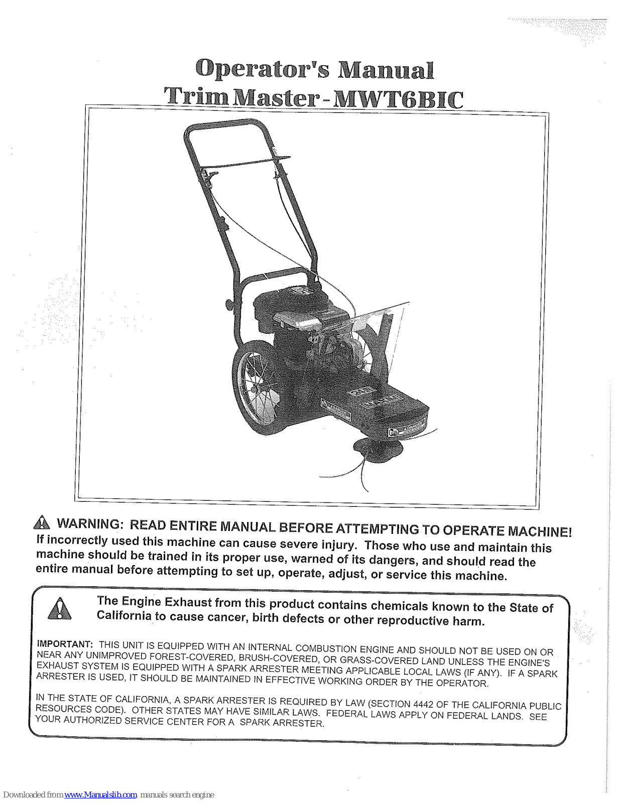 Trim Master MWT6BIC Operator's Manual - ManualMachine.com