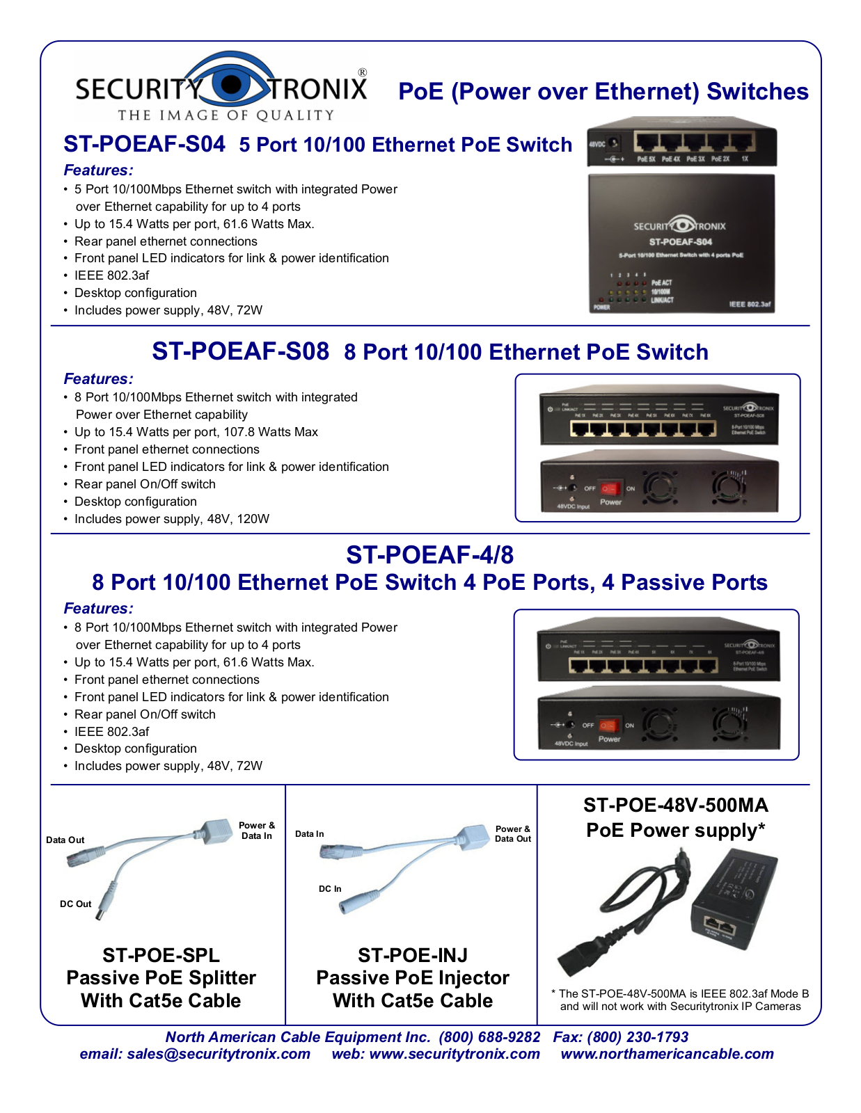 SecurityTronix ST-POEAF-8-16-RM, ST-POEAF-S16-RM, ST-POEAF-SO4, ST-POEAF-16UL-RM, ST-POEAF-24UL-RM Specsheet