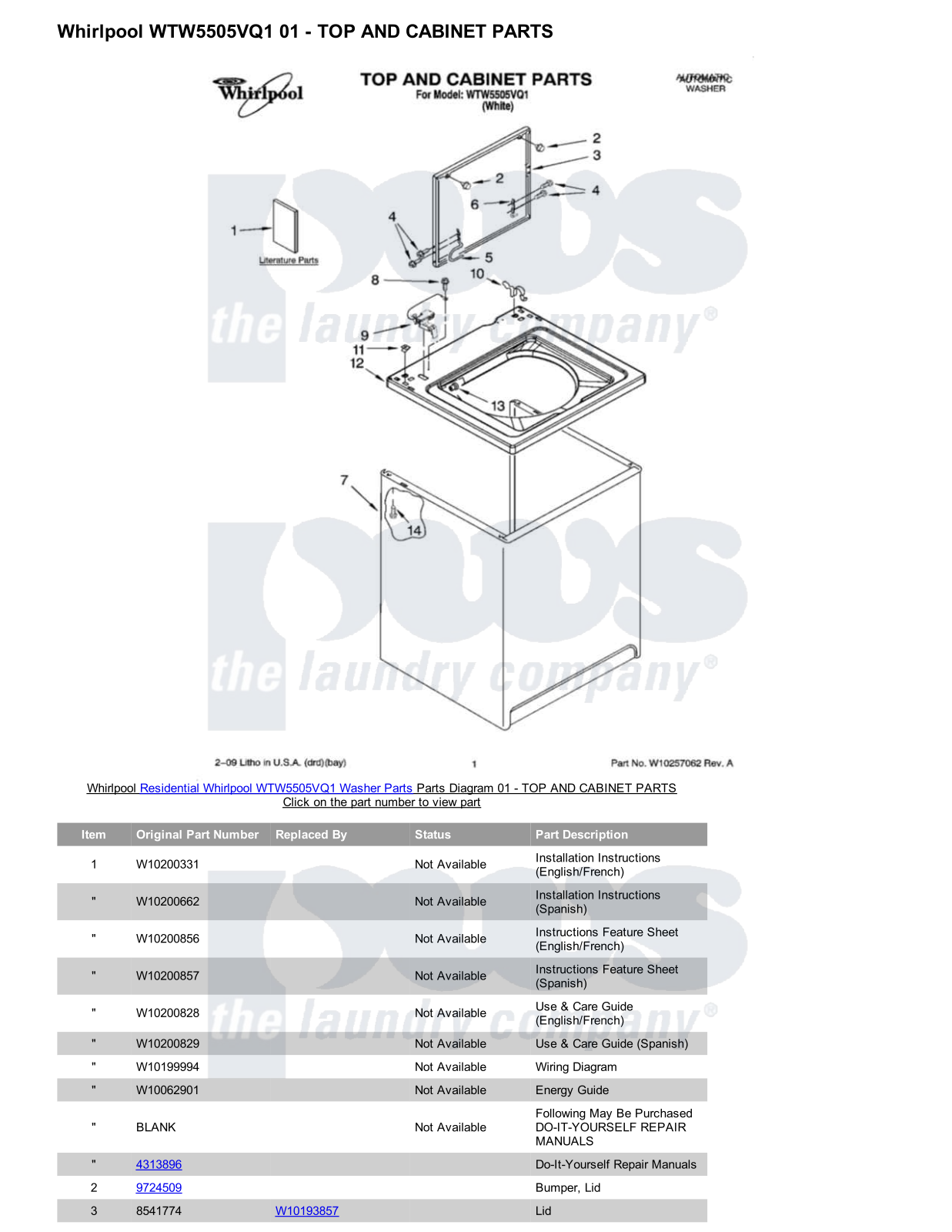 Whirlpool WTW5505VQ1 Parts Diagram