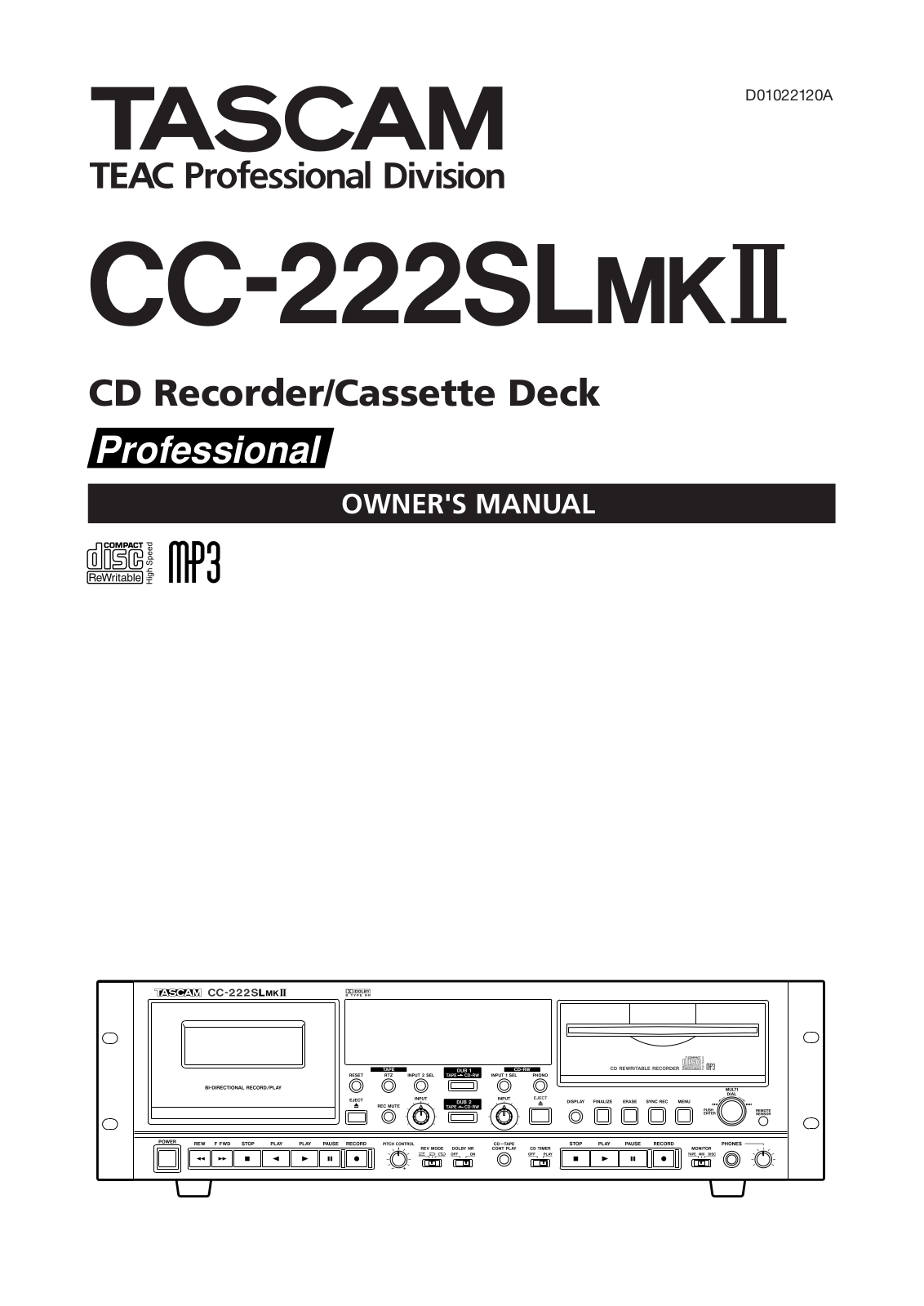 Tascam CC-222-SL-Mk2 Owners Manual