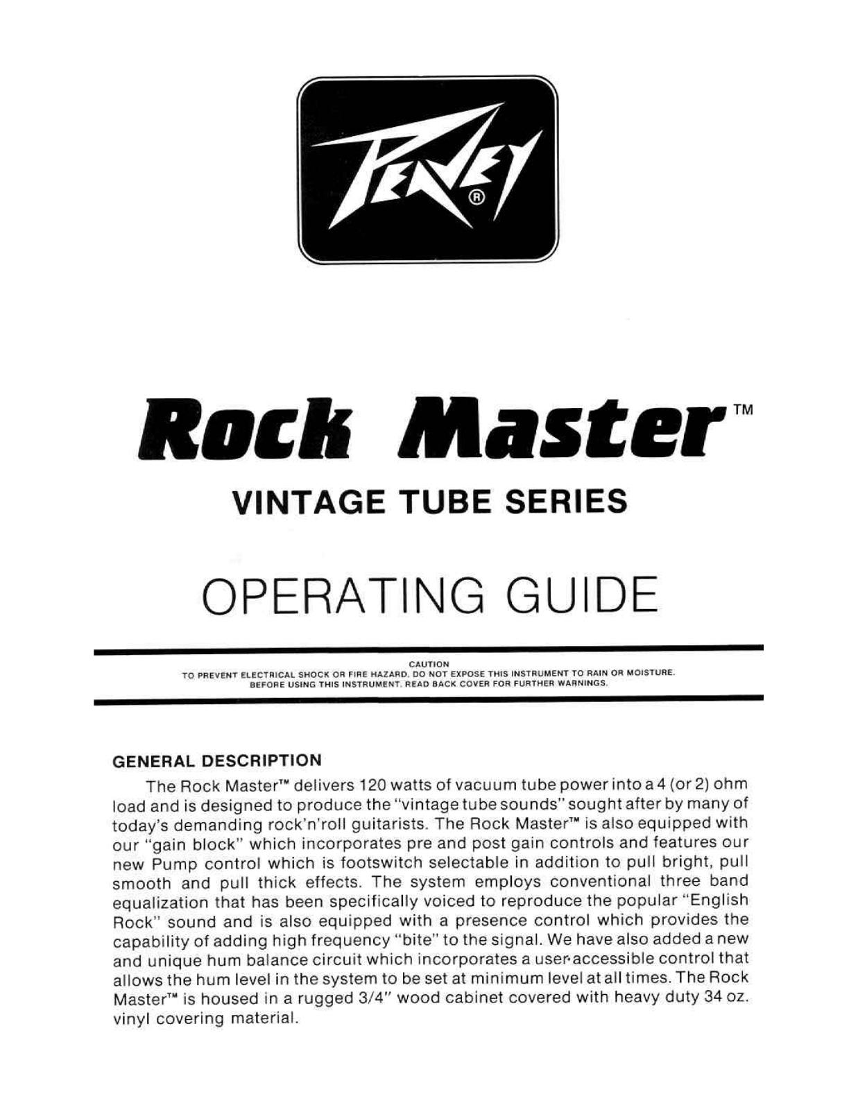 Peavey ROCK MASTER Operating guide