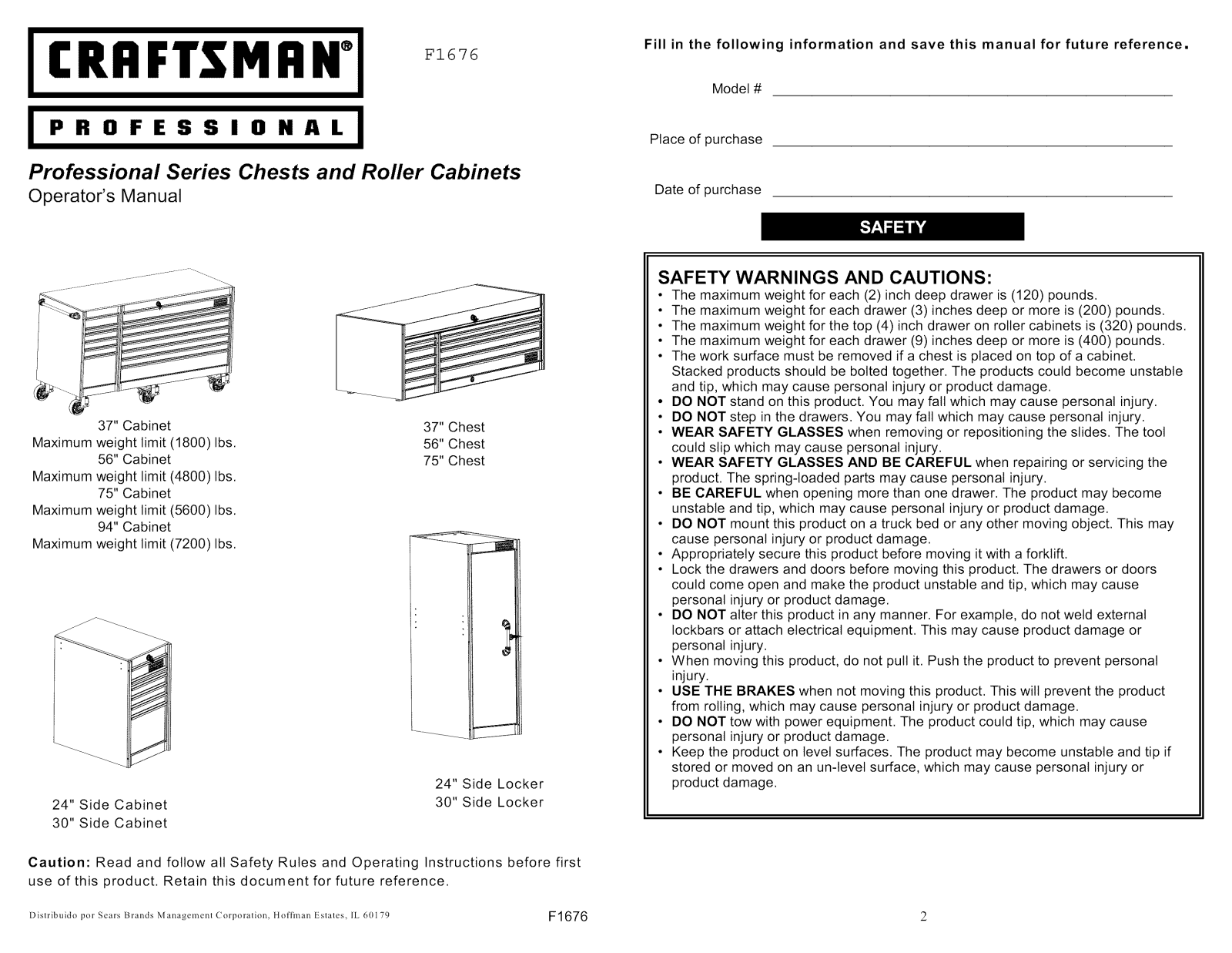 Craftsman 706824262, 706824413, 706824740 Owner’s Manual