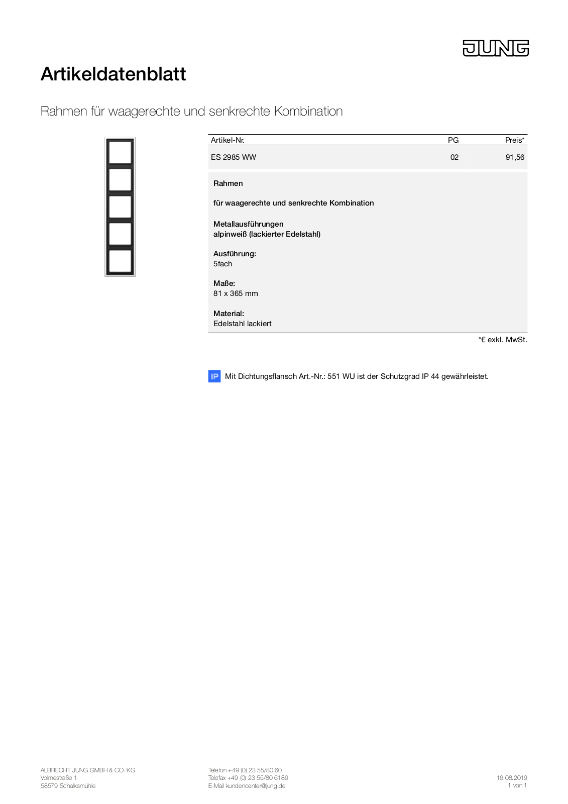 Jung ES 2985 WW User Manual