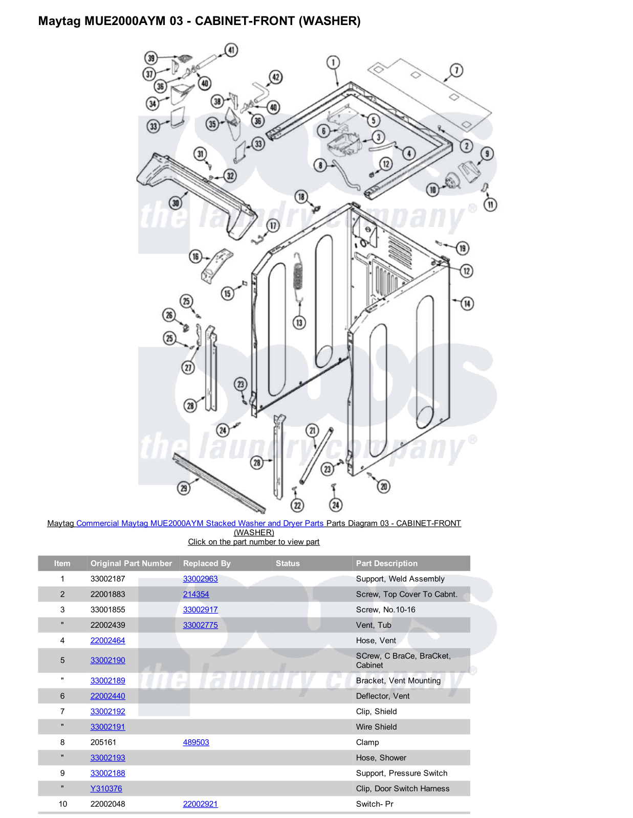 Maytag MUE2000AYM Stacked and Parts Diagram