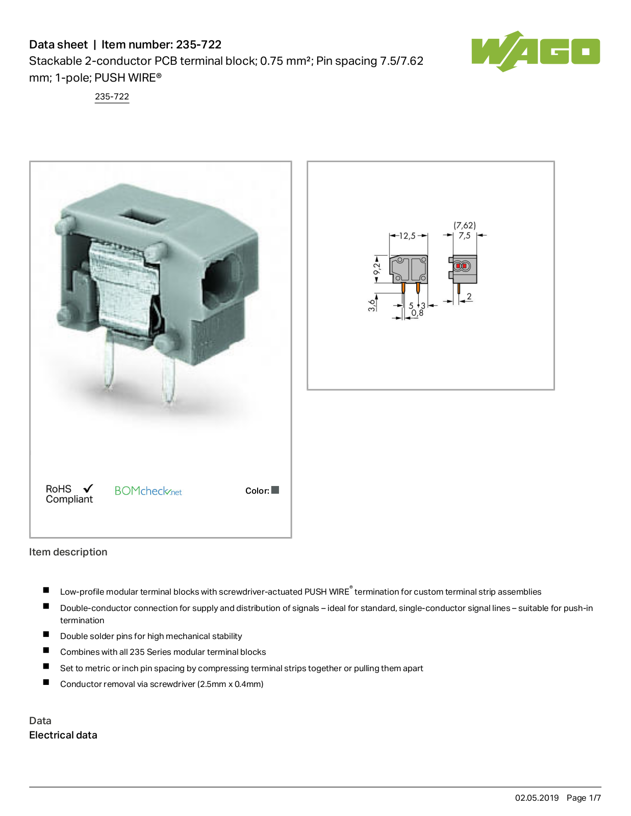 Wago 235-722 Data Sheet