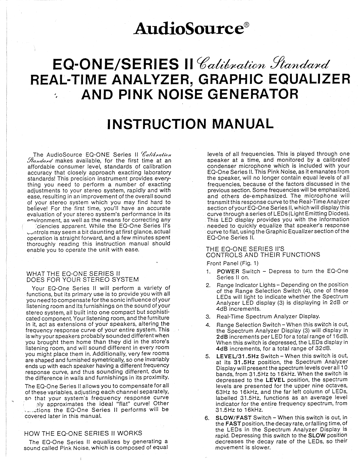 Audio Source EQOne Series II Owner's Manual