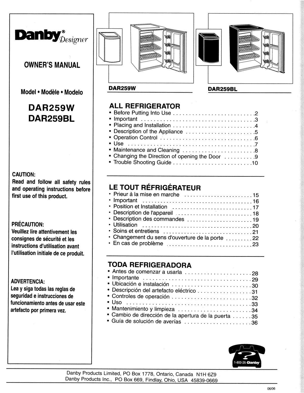 Danby DAR259 Owner's Manual