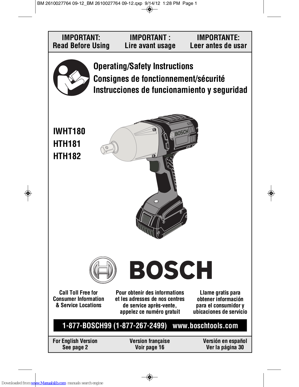 Bosch IWHT180, HTH182, HTH181 Operating/safety Instructions Manual