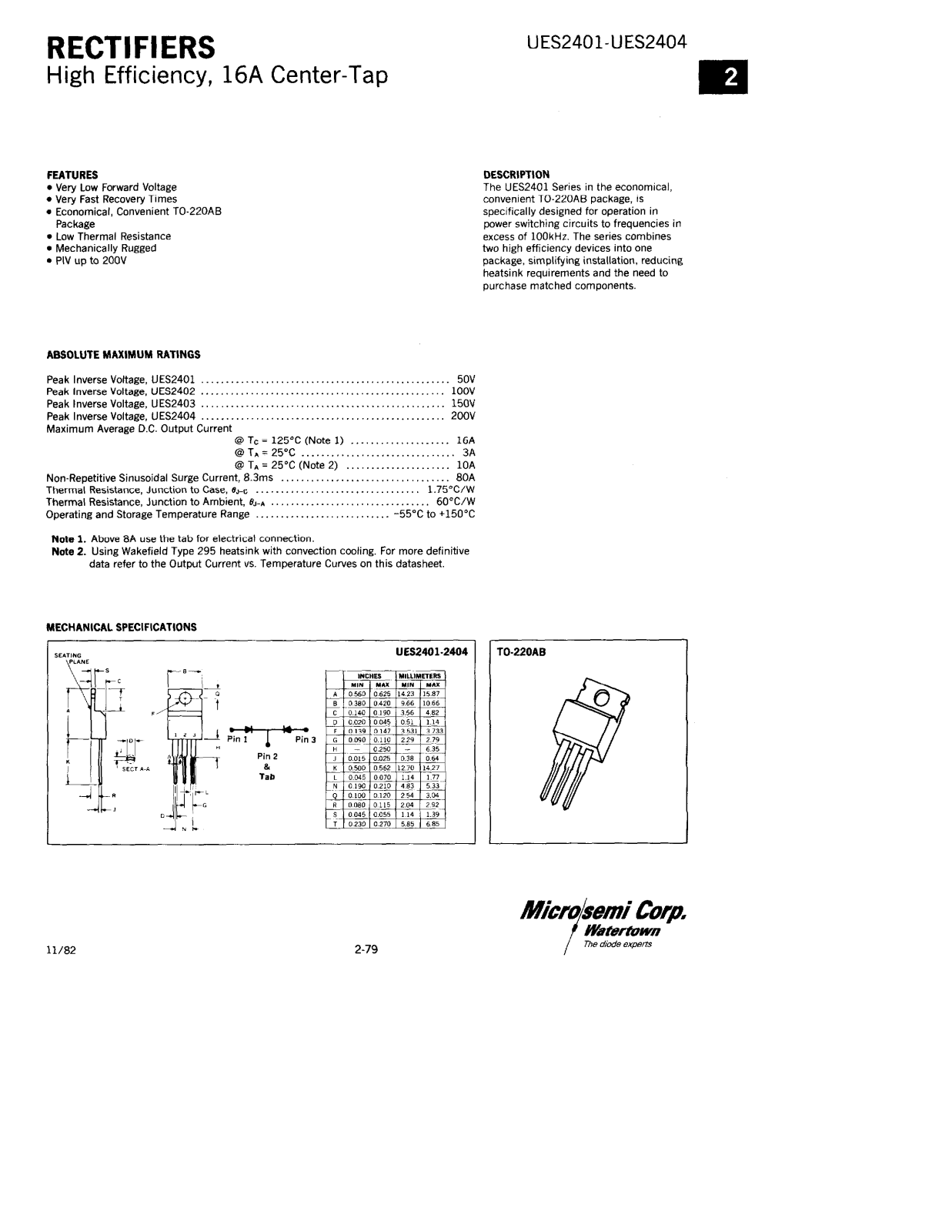 Microsemi UES2404, UES2403, UES2402, UES2401 Datasheet