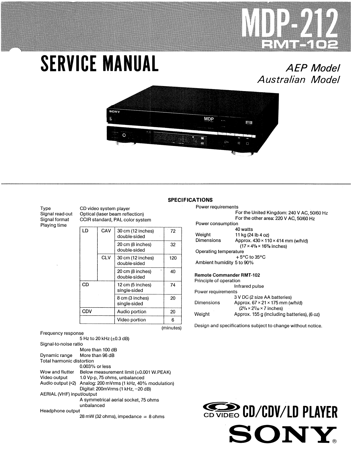 Sony MDP-212 Service manual