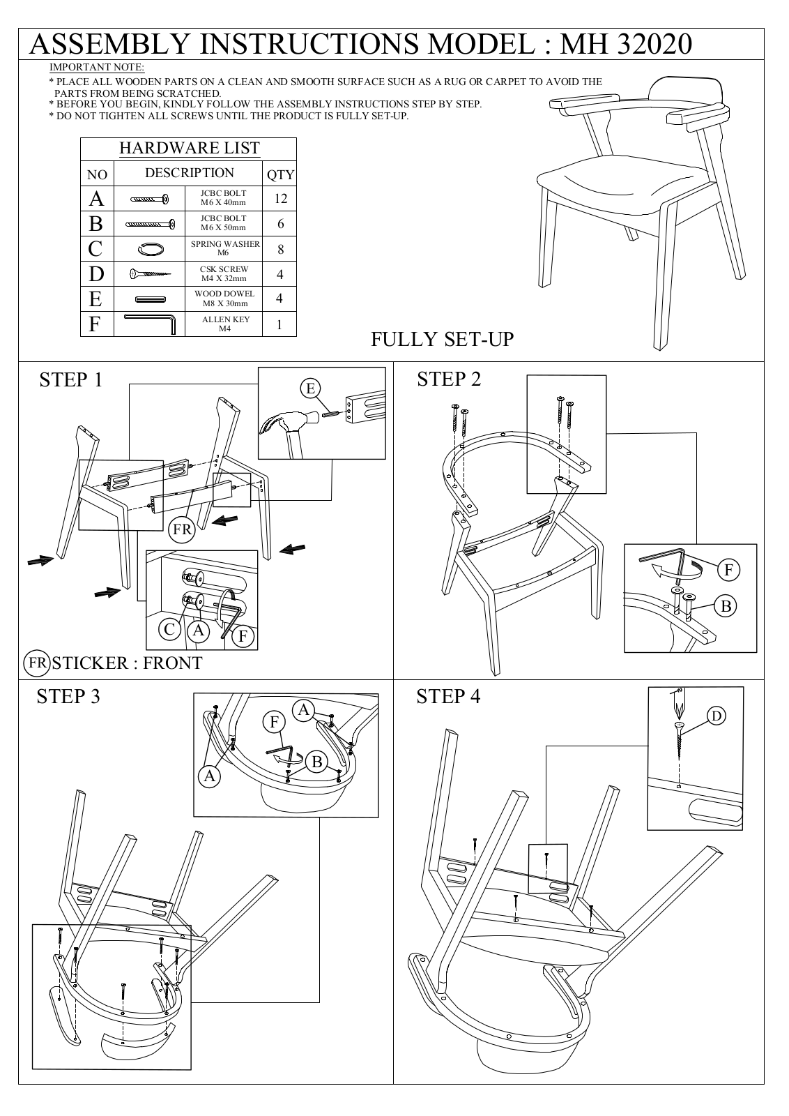 Stool Group MH 32020 ASSEMBLY INSTRUCTIONS