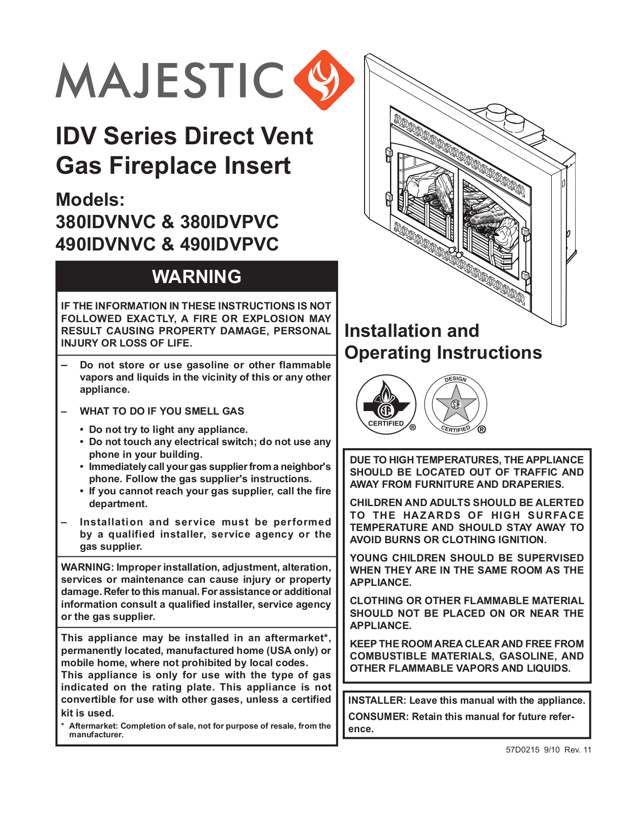 Majestic 490IDVPVC, 380IDVNVC, 490IDVNVC, 380IDVPVC User Manual