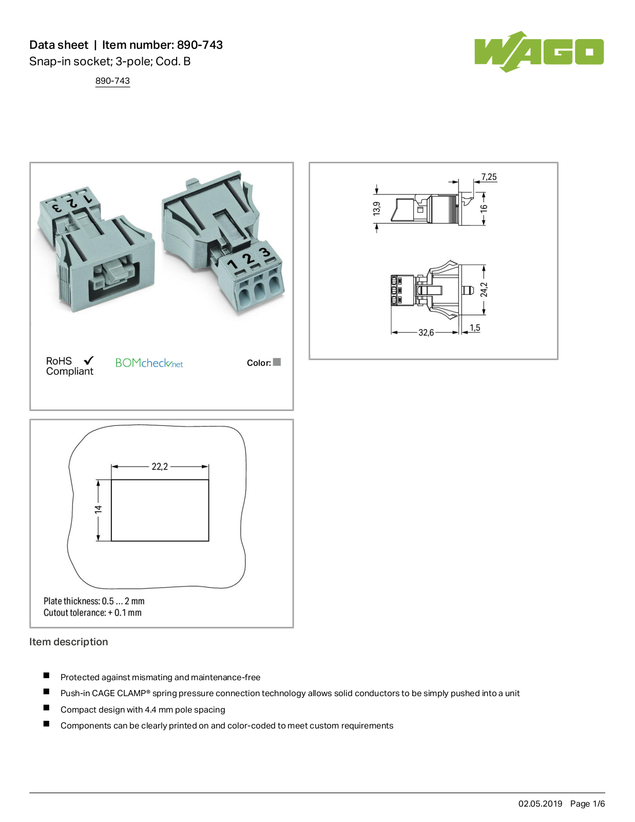 Wago 890-743 Data Sheet