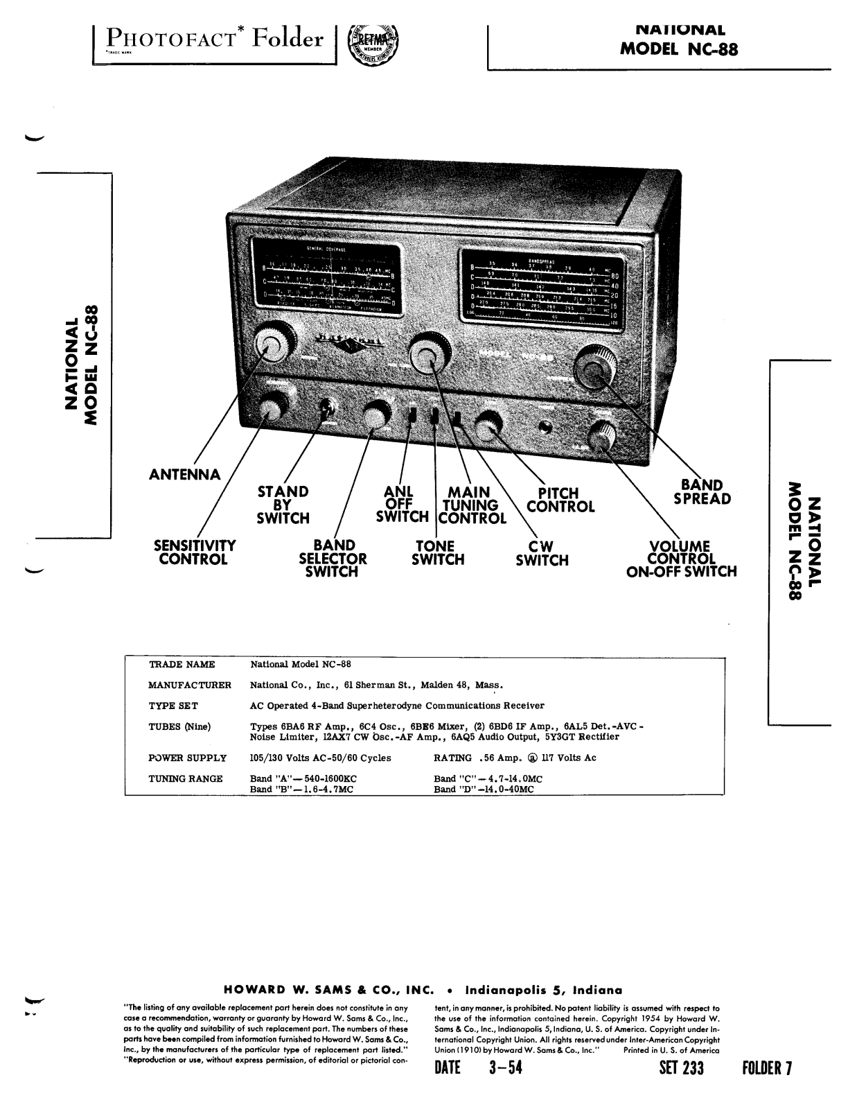 NATIONAL RADIO NC-88 User Manual
