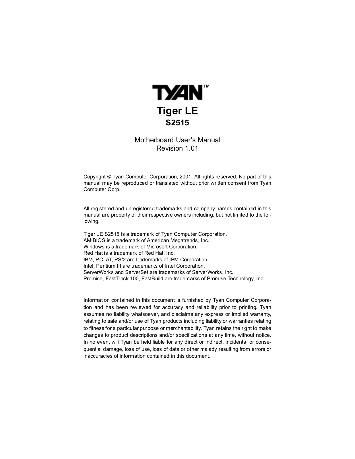 Tyan TIGER LE User Manual - ManualMachine.com