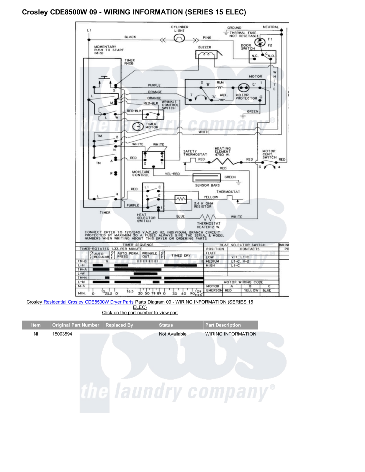 Crosley CDE8500W Parts Diagram