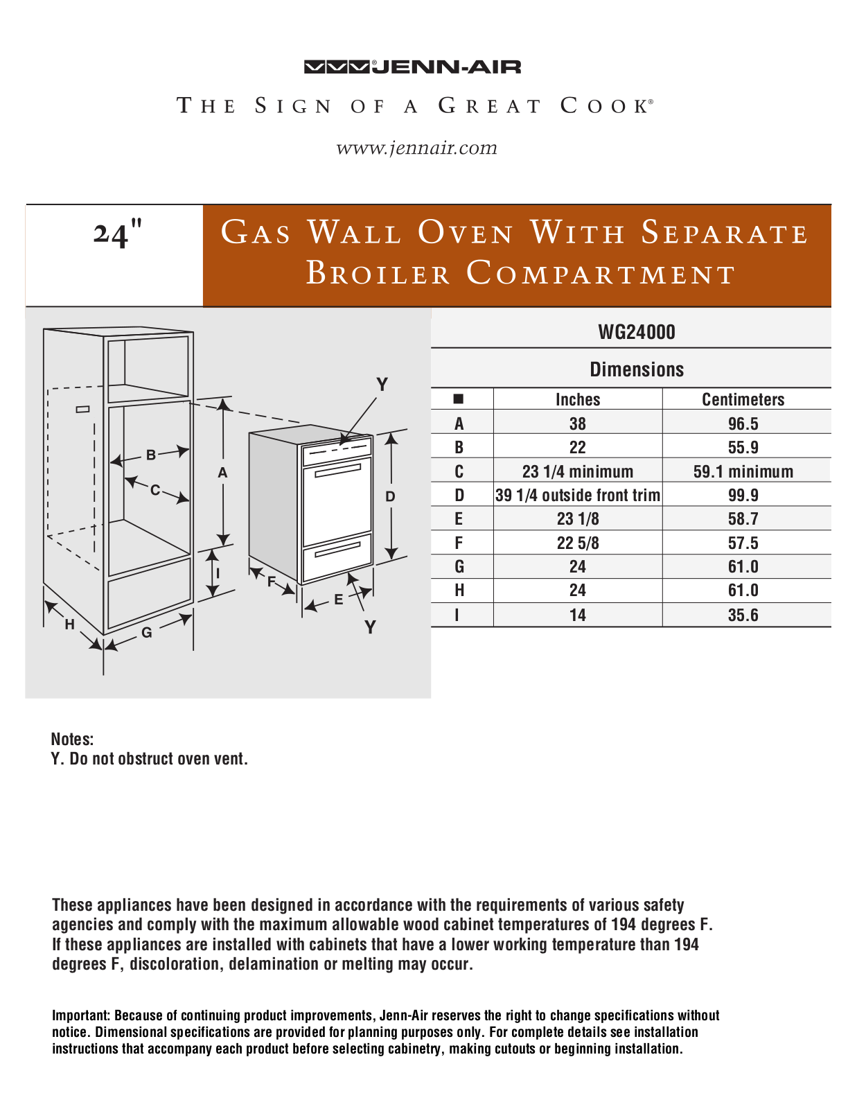 Jenn-Air WG24000 Dimension Guide