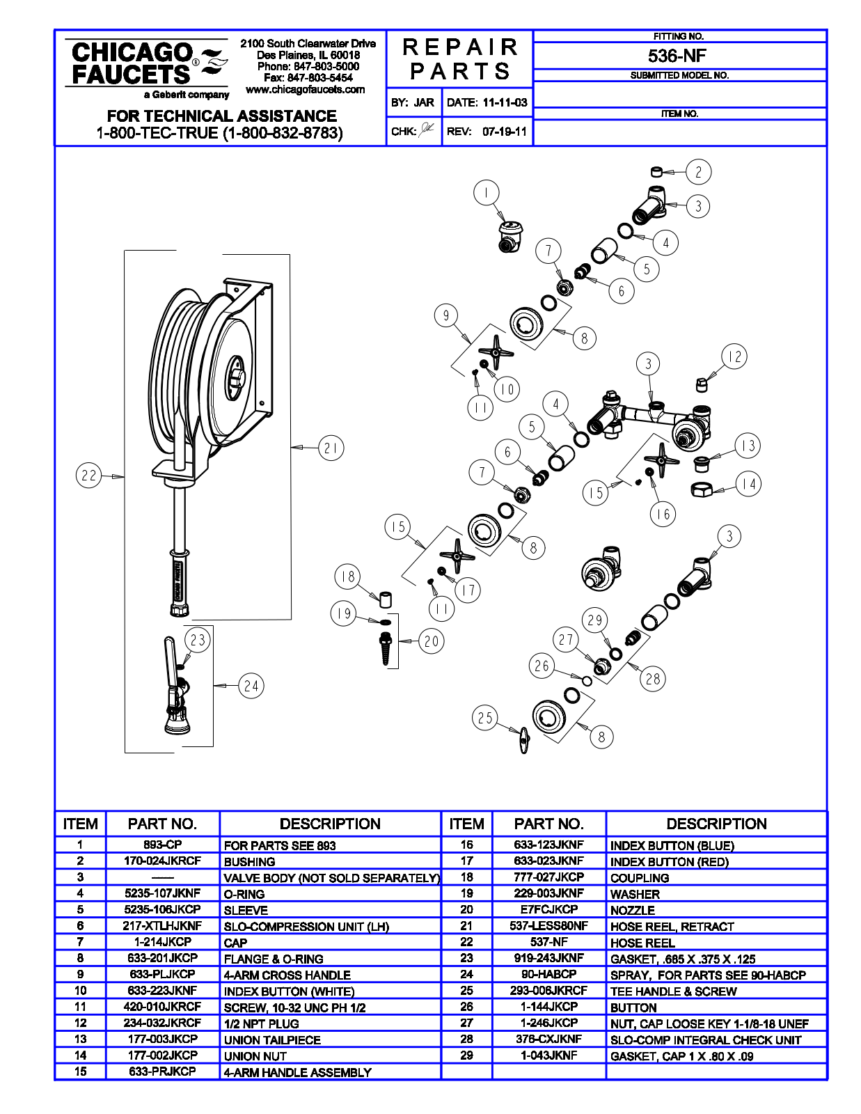 Chicago Faucet 536-NF Parts List