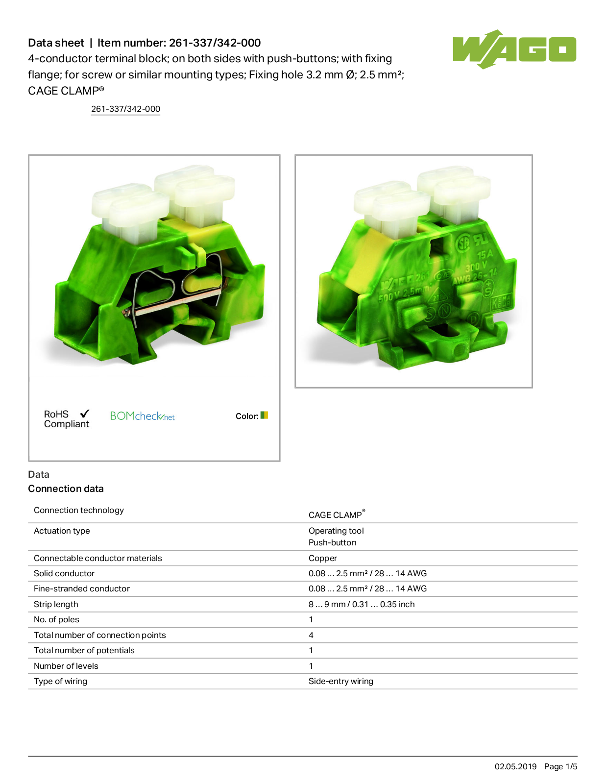 Wago 261-337/342-000 Data Sheet