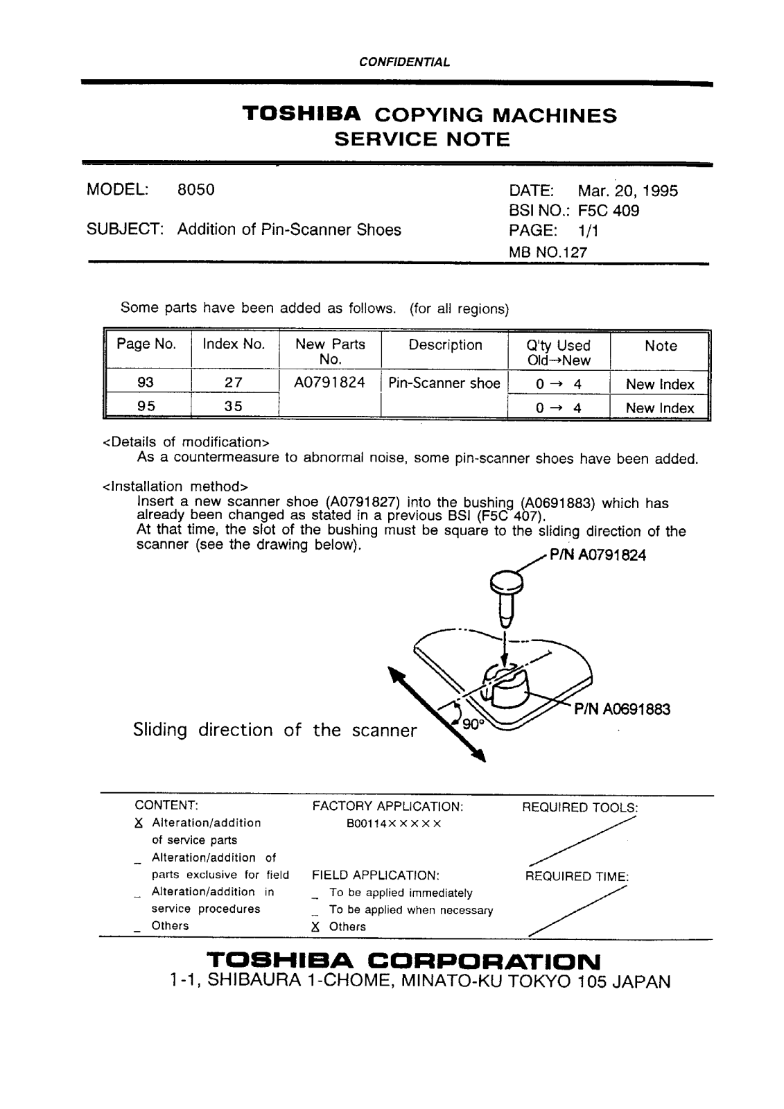 Toshiba f5c409 Service Note