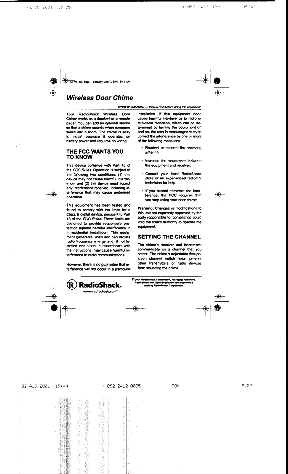 Radio Shack 6300983R User Manual