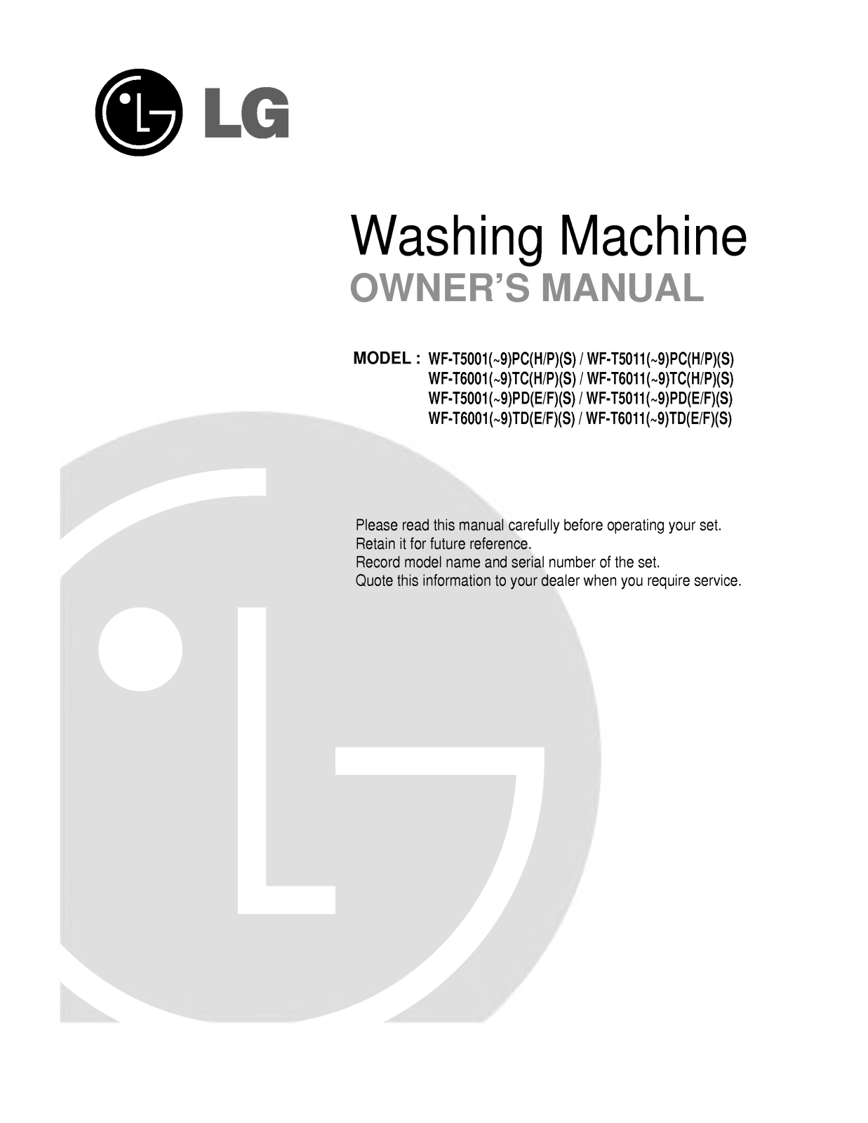 LG WF-T7015TP Manual