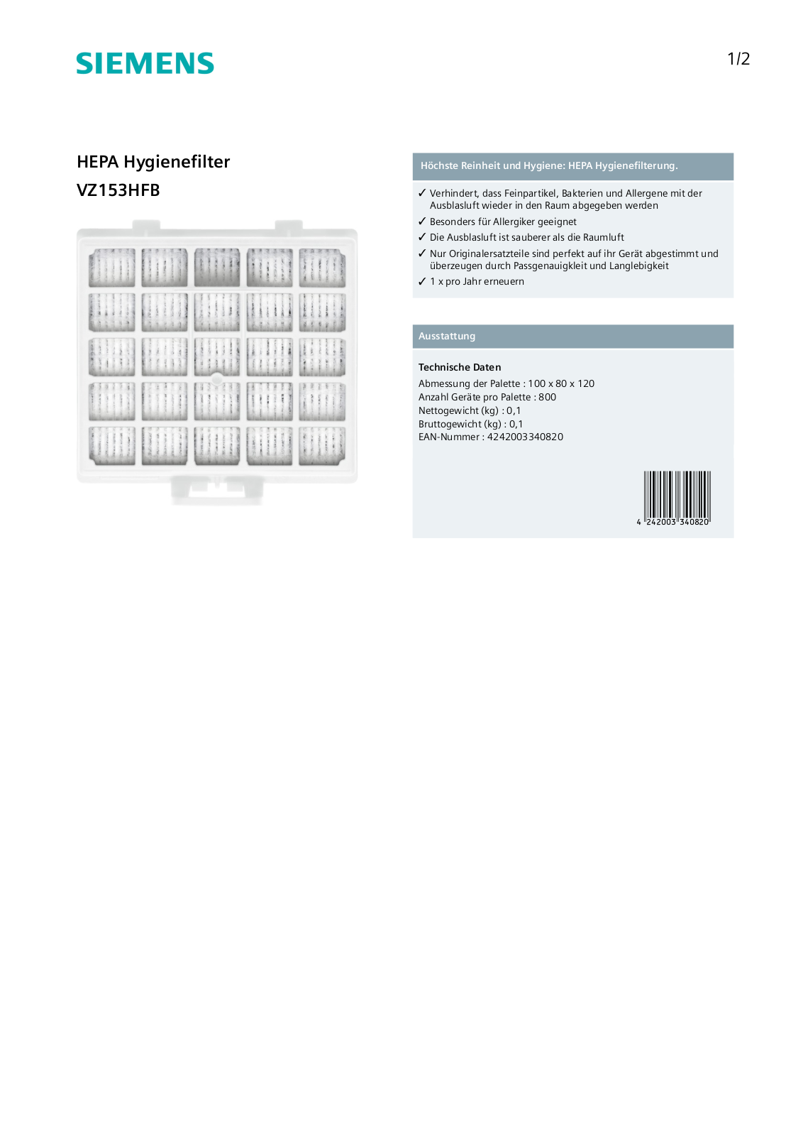 Siemens VZ153HFB User Manual