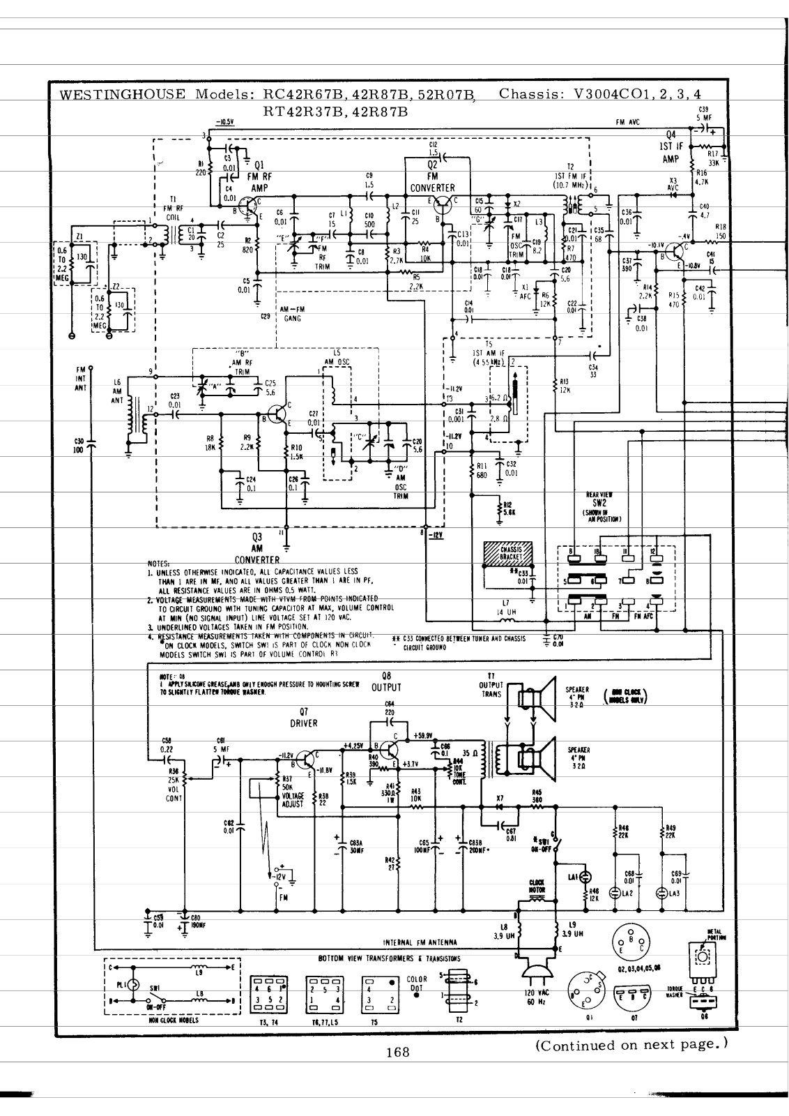 Westinghouse RC42R67B, RC4287B, RC52R07B, RT42R37B, RT42R87B Schematic