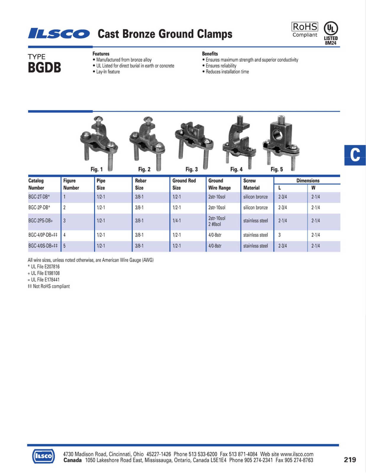 Ilsco Cast Bronze Ground Clamps Catalog Page