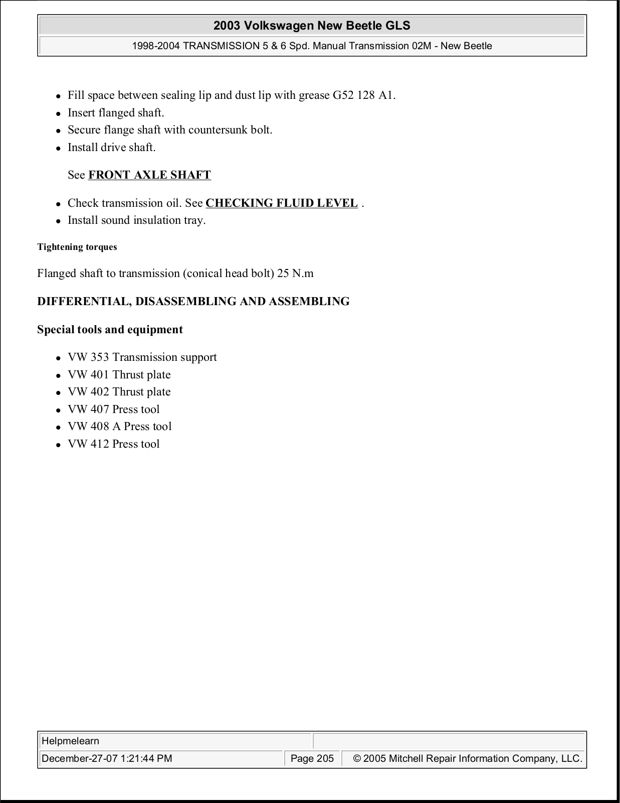 Volkswagen New Beetle (1998), New Beetle (1999), New Beetle  (2000), New Beetle (2001), New Beetle (2002) Service Repair Manual - ManualMachine.com