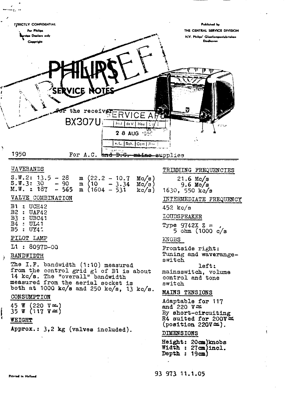Philips BX-307-U Service Manual
