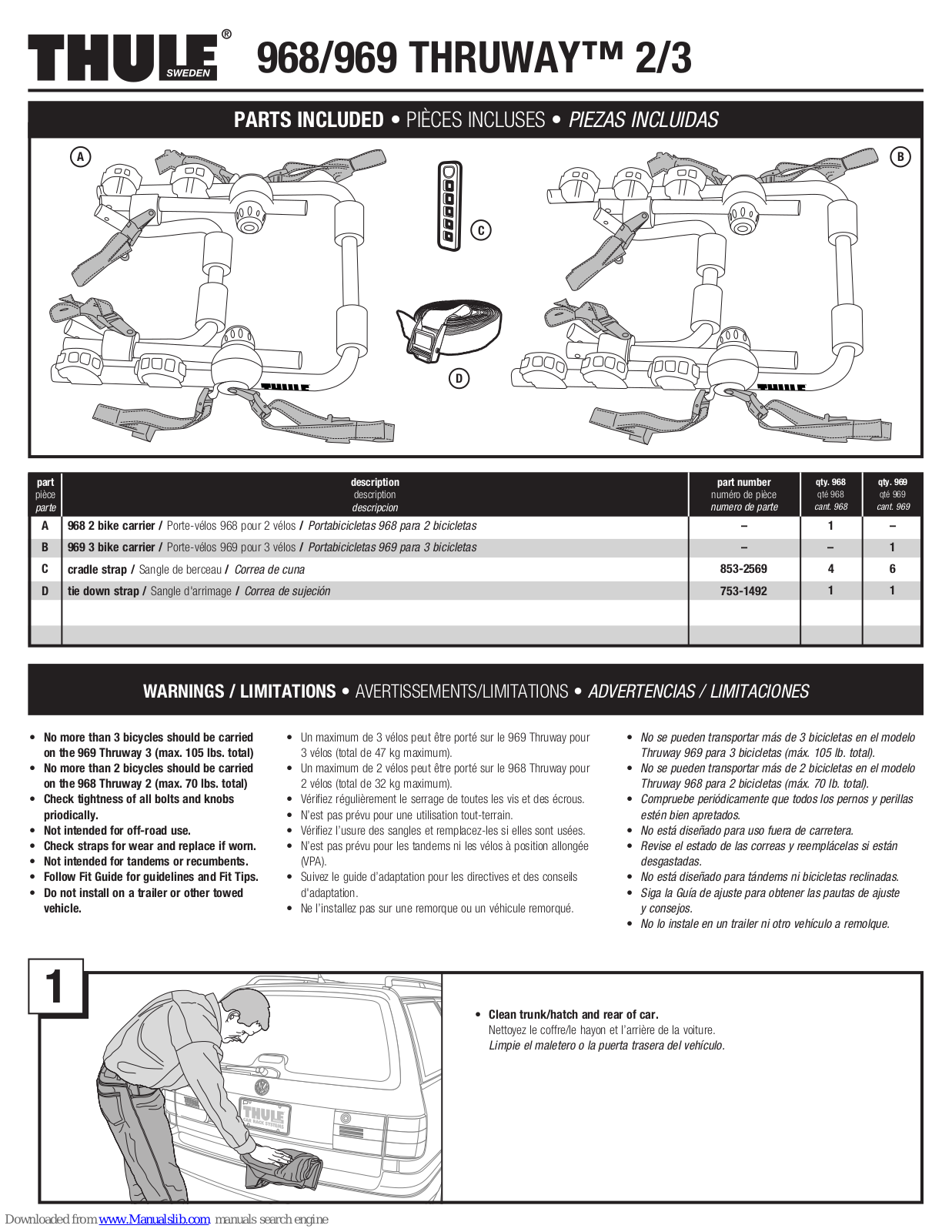 Thule 969, THRUWAY 2 968, THRUWAY 3 969 User Manual