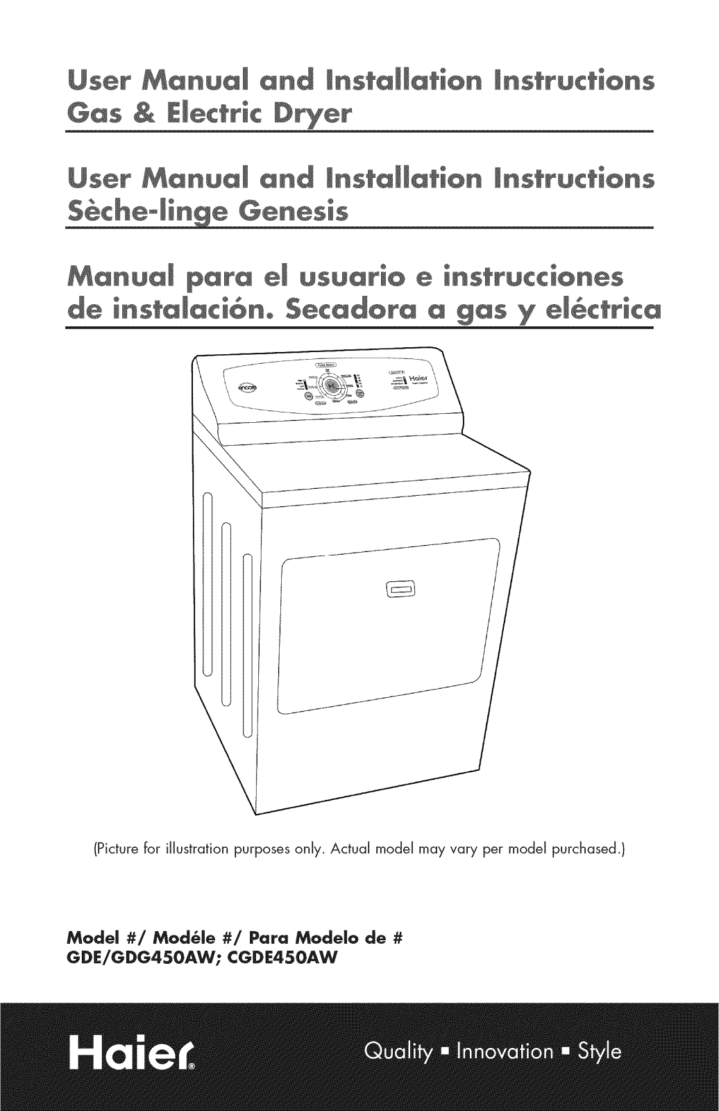 Haier GDG450AW, GDE450AW Owner’s Manual