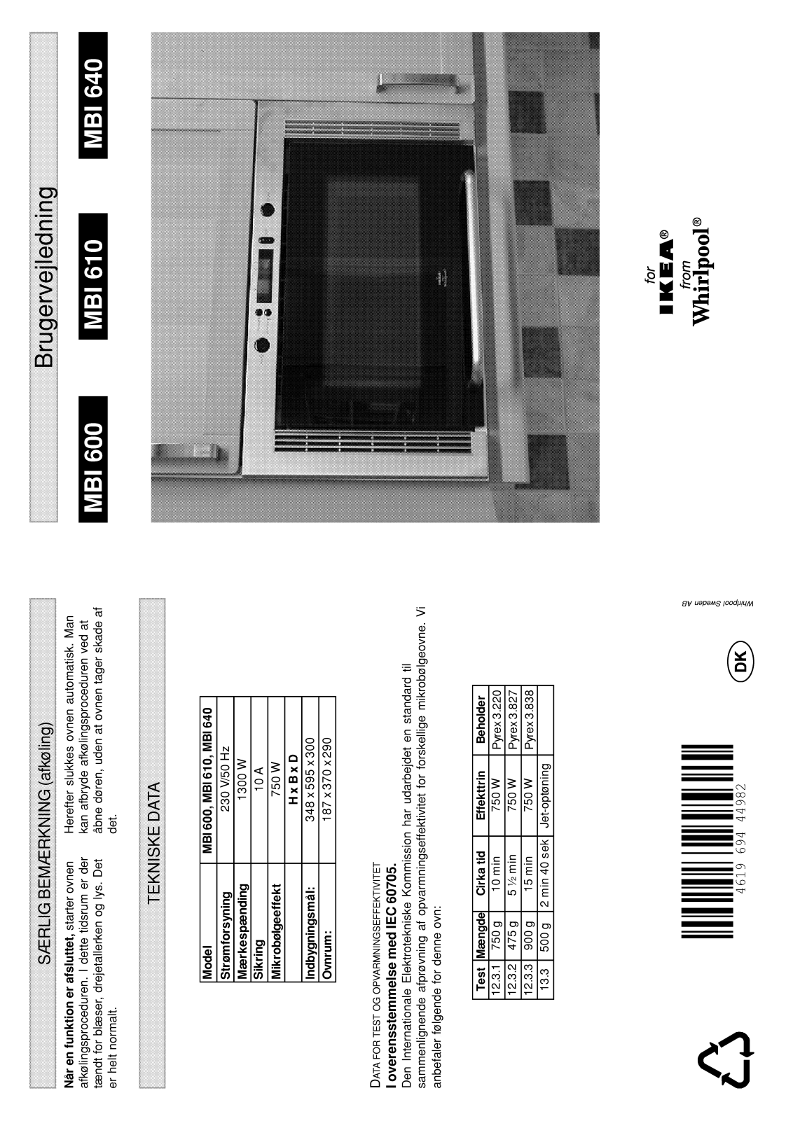 Whirlpool AMW 483 WH INSTRUCTION FOR USE