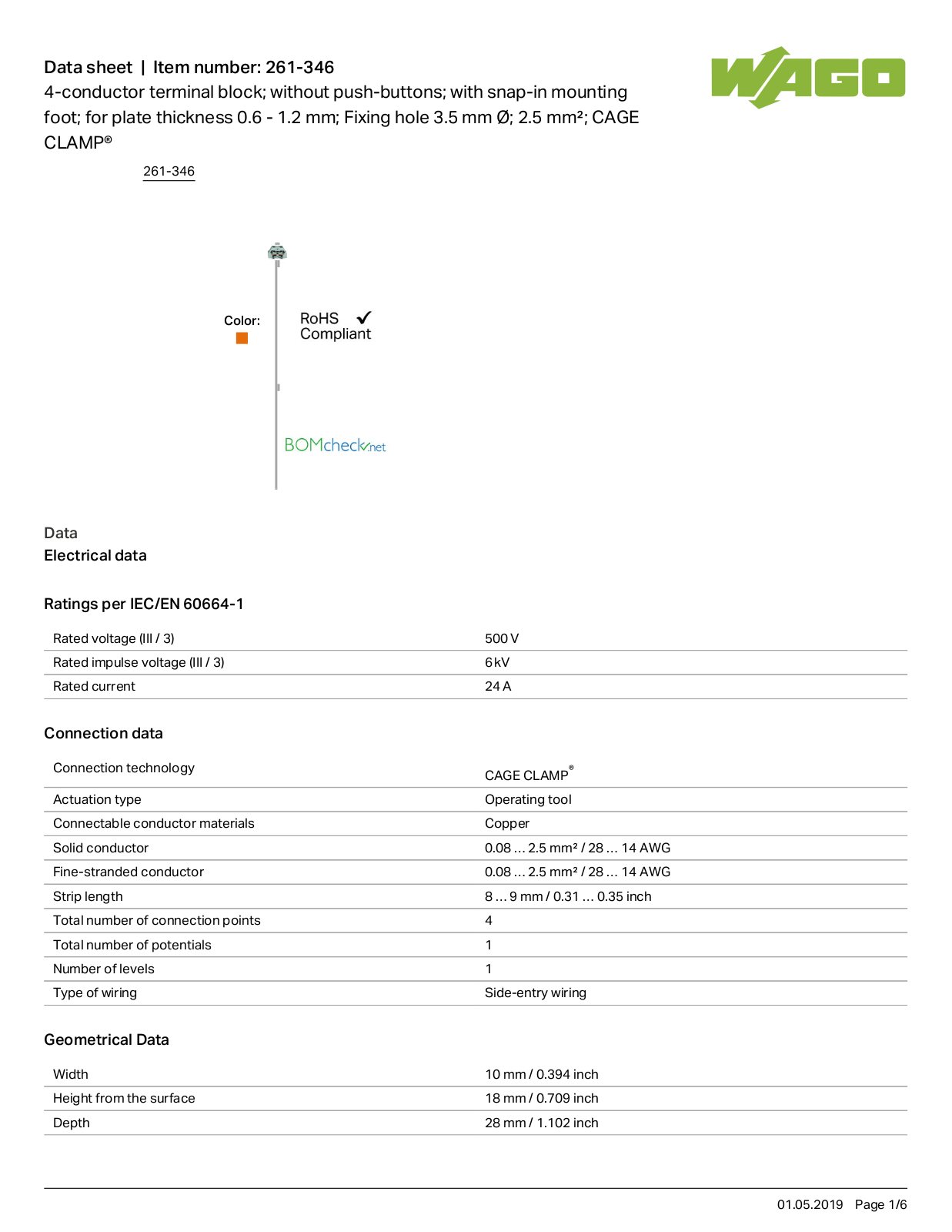 Wago 261-346 Data Sheet