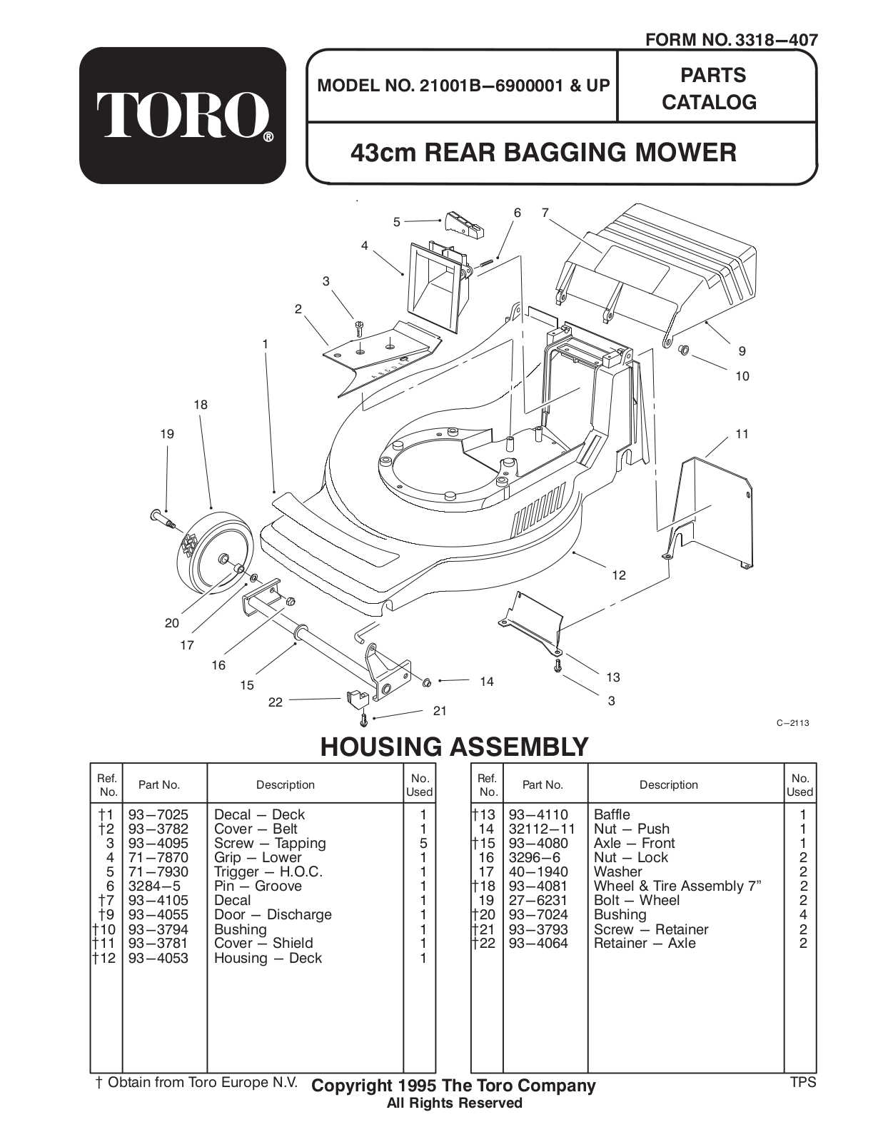 Toro 21001B Parts Catalogue