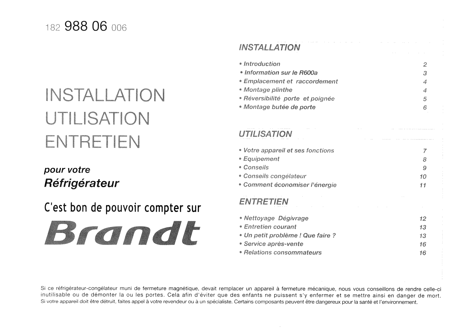 BRANDT SDB220MF User Manual