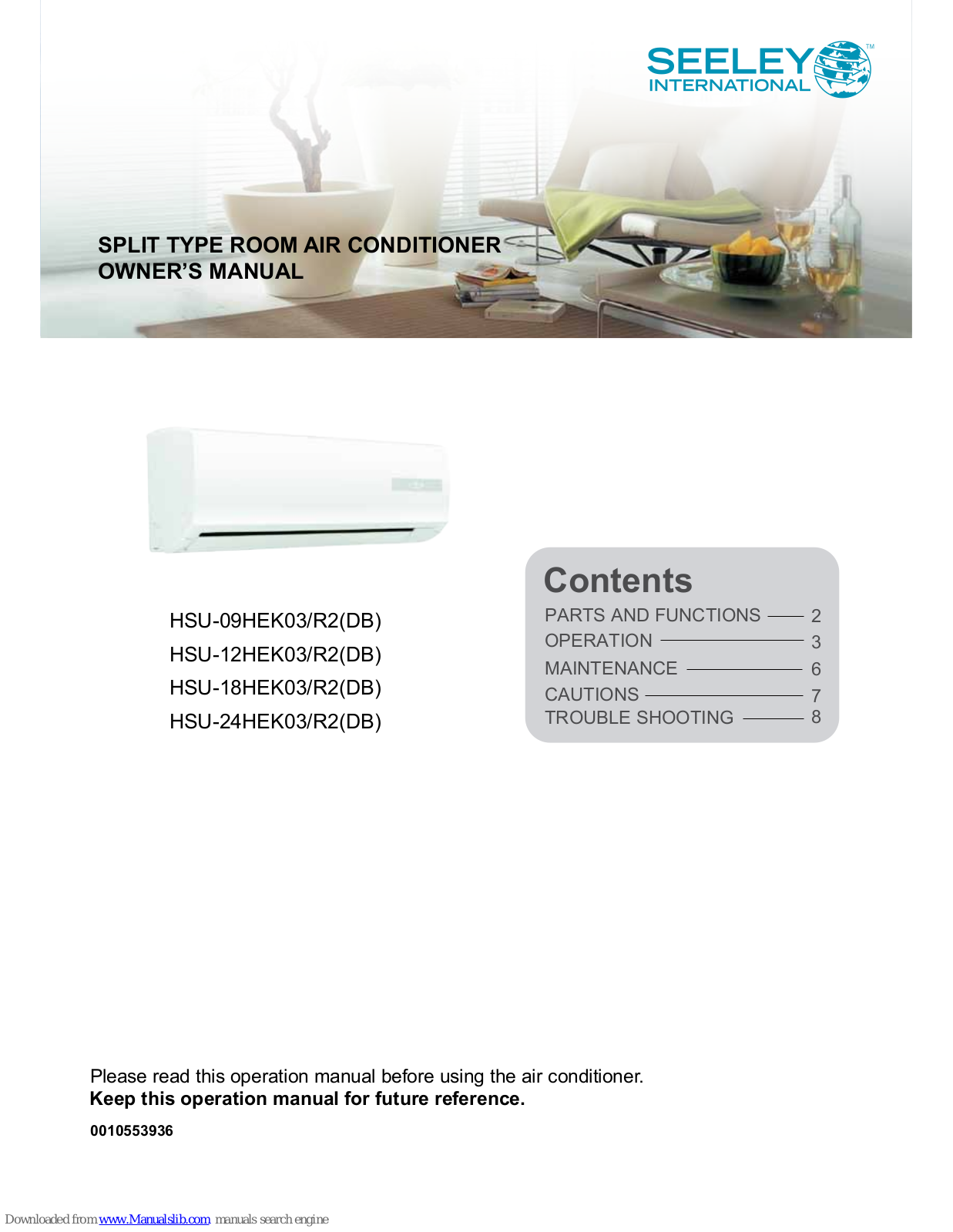 Seeley HSU-09HEK03/R2DB, HSU-09HEK03/R2, HSU-12HEK03/R2DB, HSU-12HEK03/R2, HSU-18HEK03/R2DB Owner's Manual