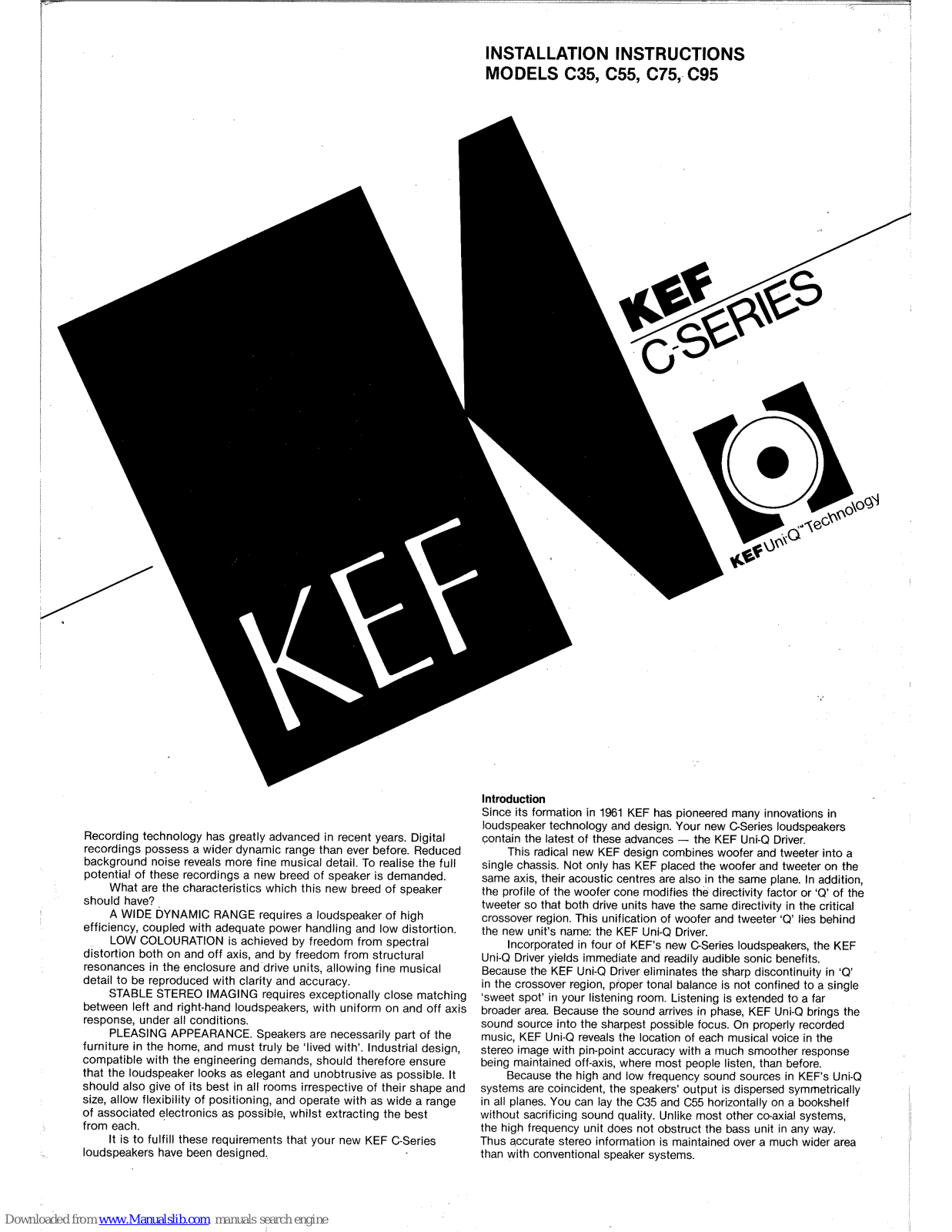 KEF C35, C55, C75, C95 Installation Instructions Manual