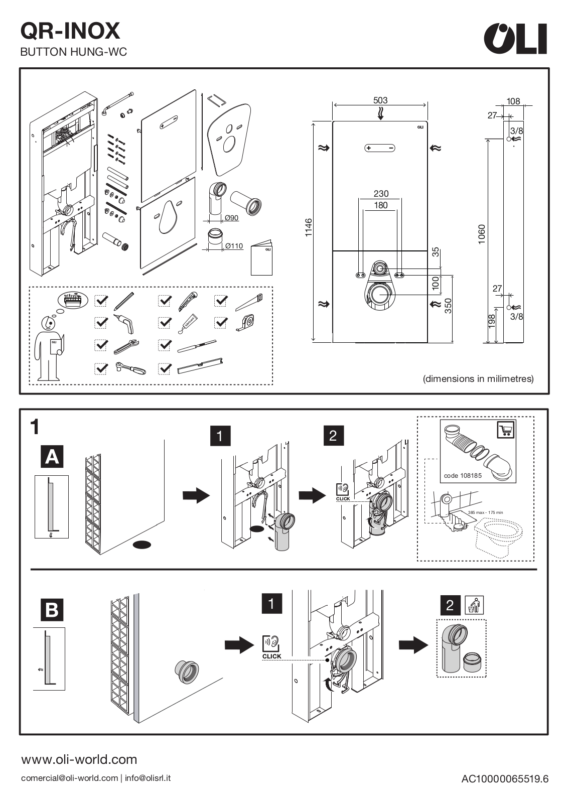 OLI QR-INOX BUTTON HUNG-WC Installation guide