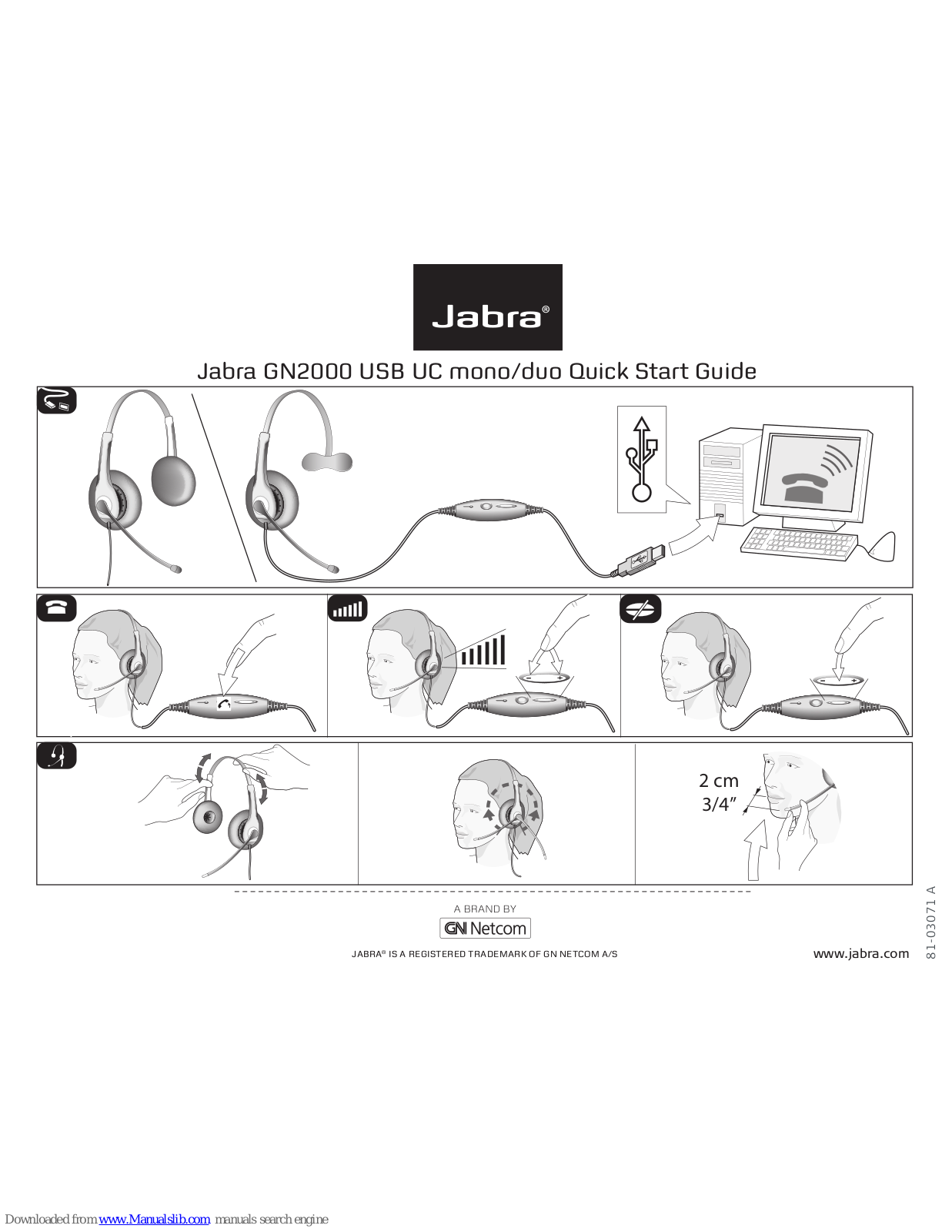 Jabra GN2000 - QUICK START QUIDE WITH MUTE, GN2000 USB UC mono, GN2000 USB UC duo Quick Start Manual