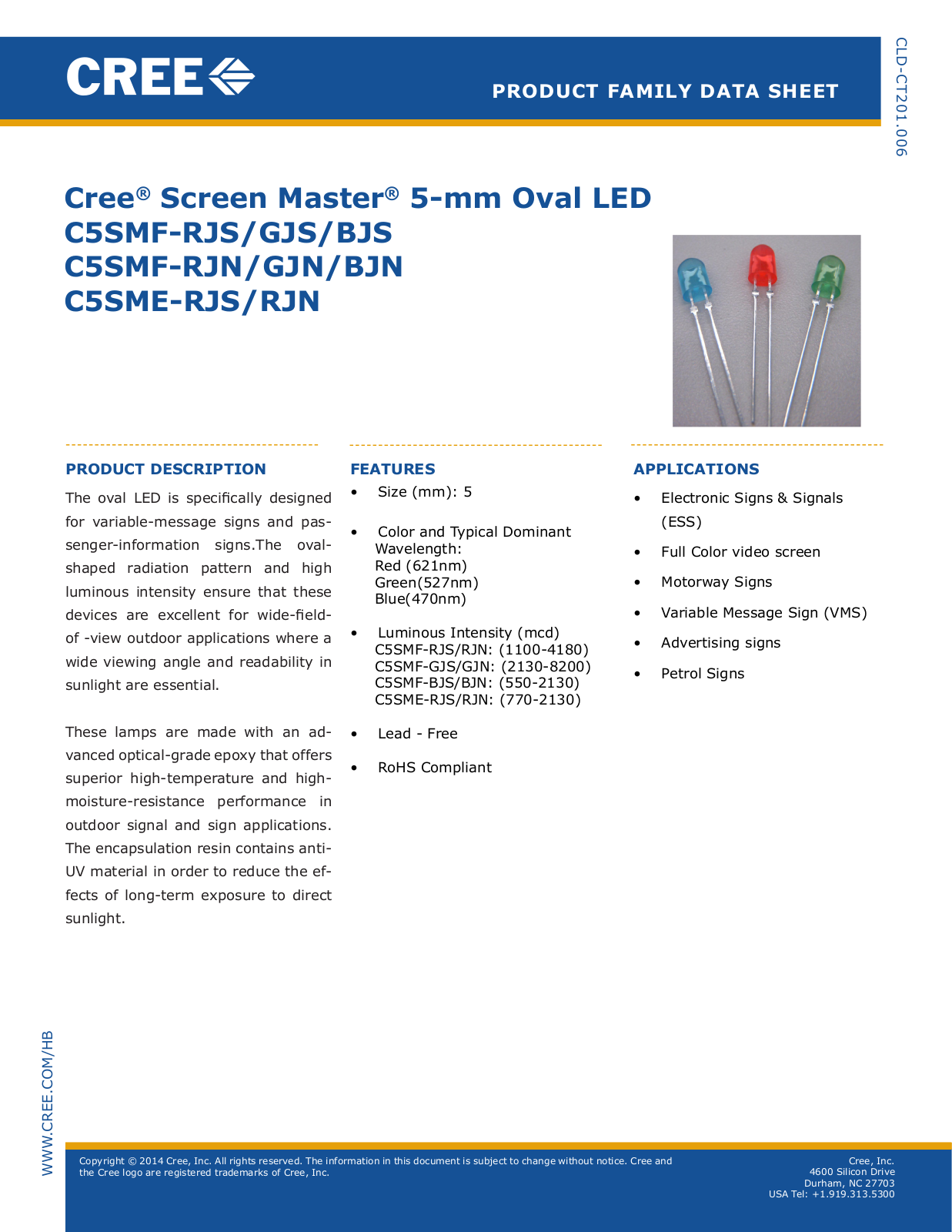 Cree C5SME-RJN, C5SME-RJS, C5SMF-BJN, C5SMF-BJS, C5SMF-GJN Schematics