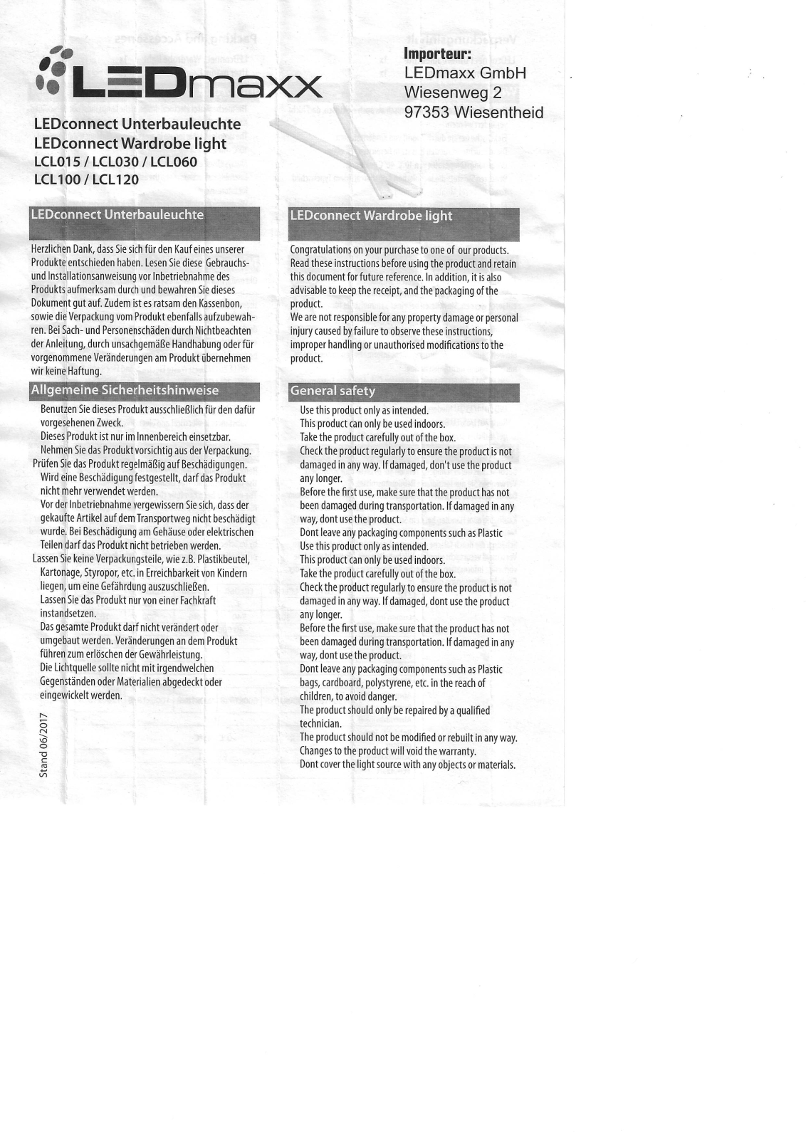 LEDmaxx LCL090, LCL120, LCL060, LCL030, LCL100 User guide