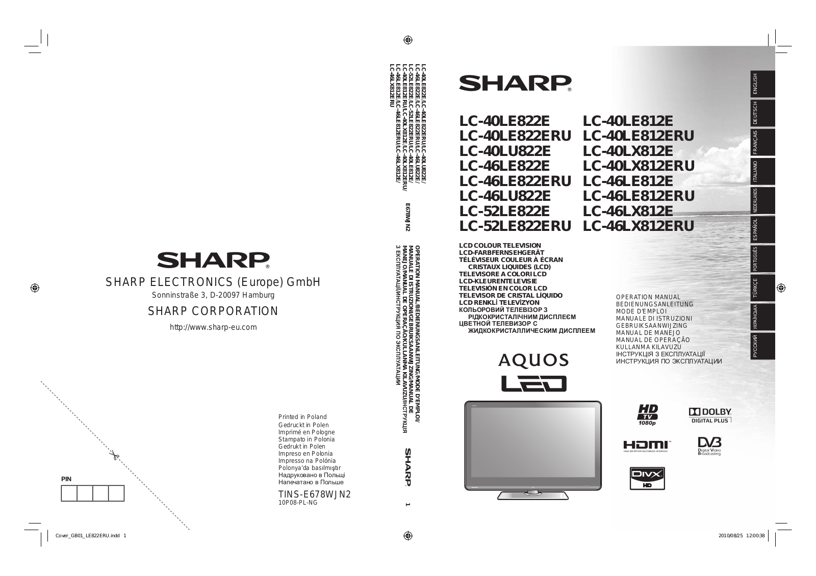 Sharp LC-40LE822E, LC-40LE812E, LC-46LE822E, LC-40LE822ERU, LC-40LE812ERU Manual