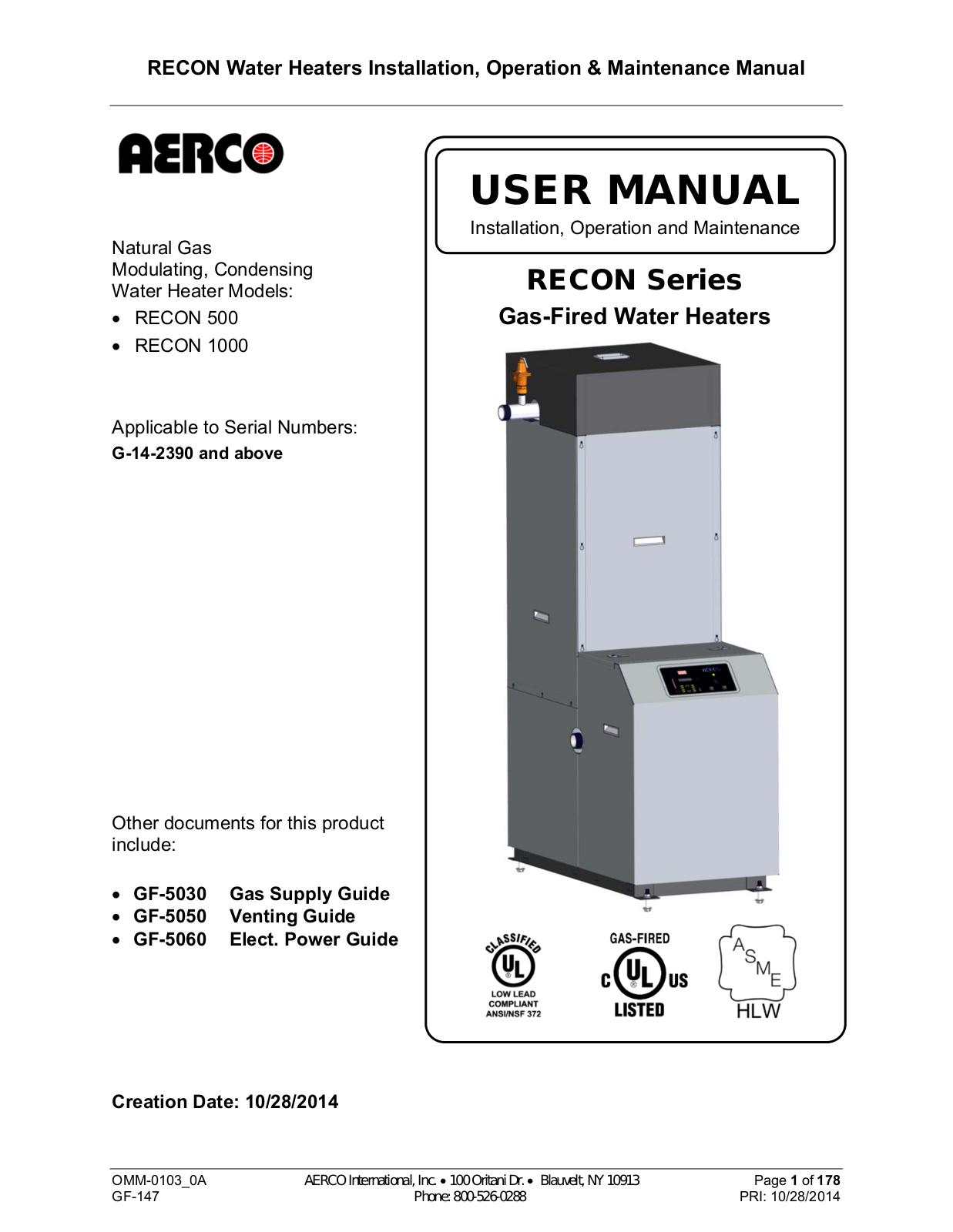 AERCO RECON 1000 User Manual