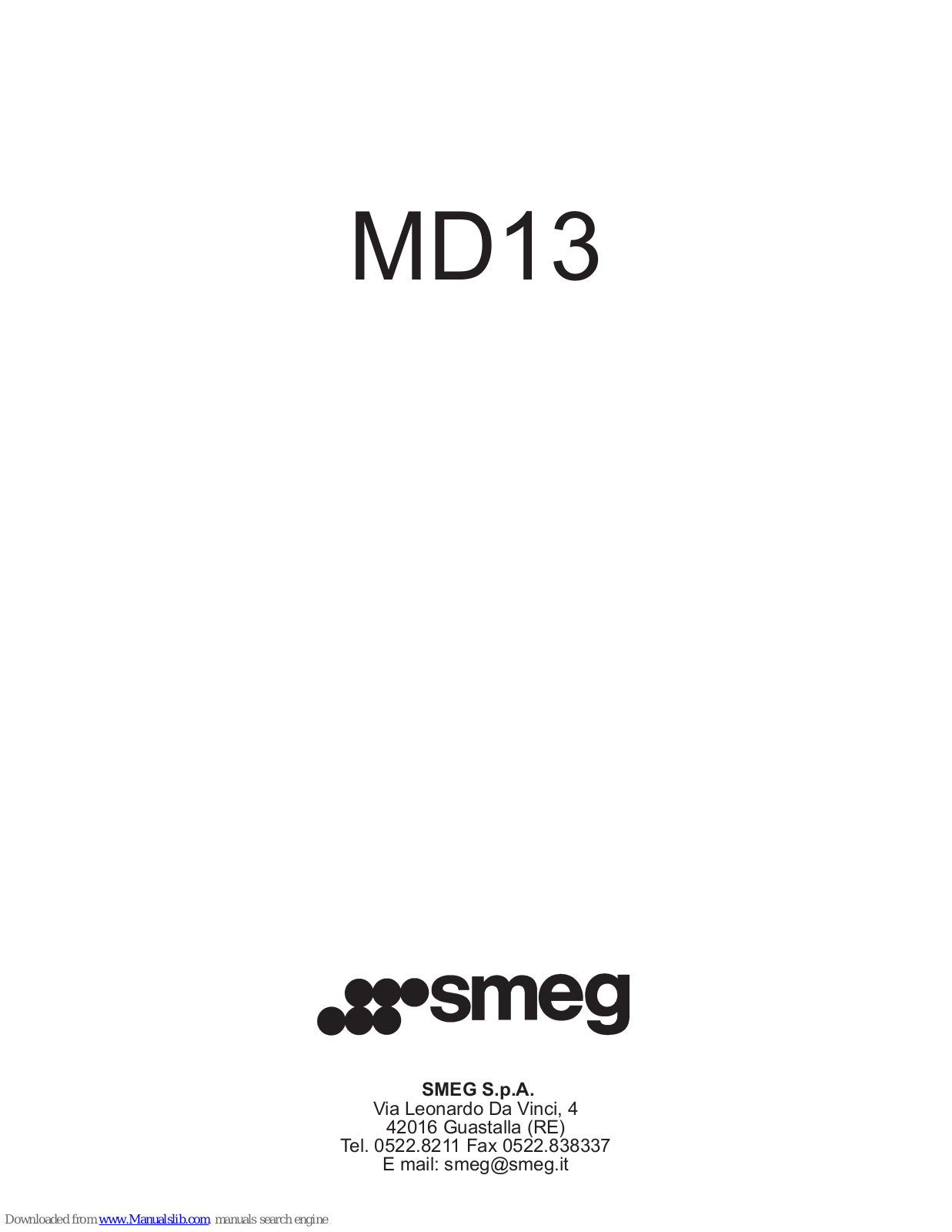 Smeg MD13 Installation, Use And Maintenance Instructions