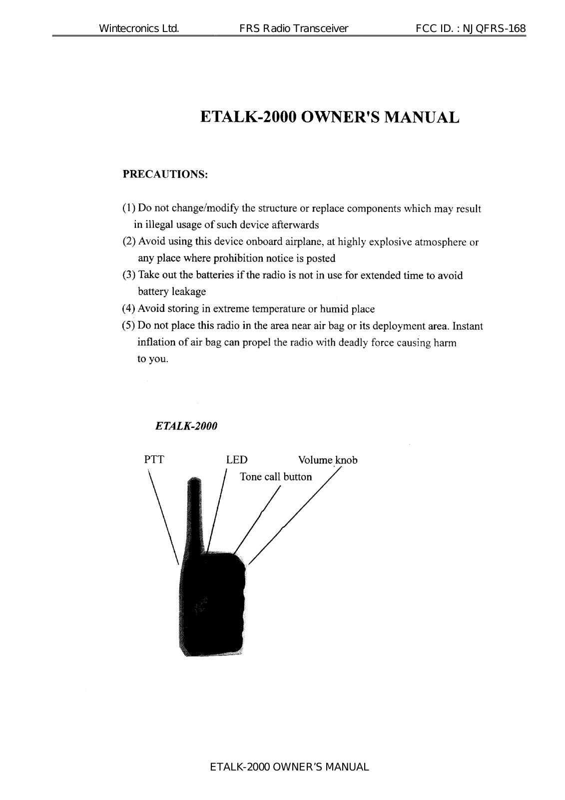 Wintecronics FRS 168 User Manual