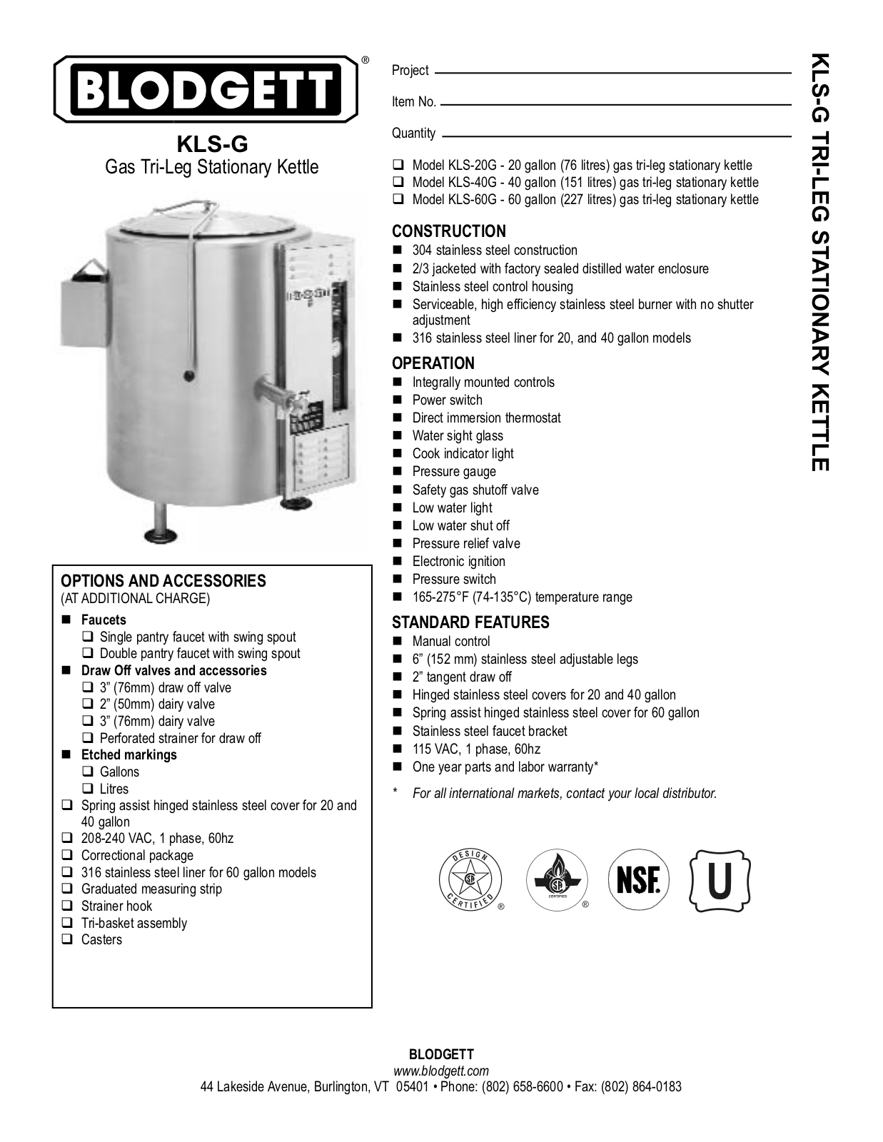 Blodgett KLS-40G, KLS-60G General Manual