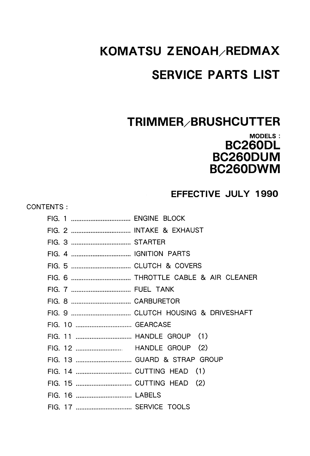 Zenoah BC260DL, BC260DWM, BC260DUM User Manual