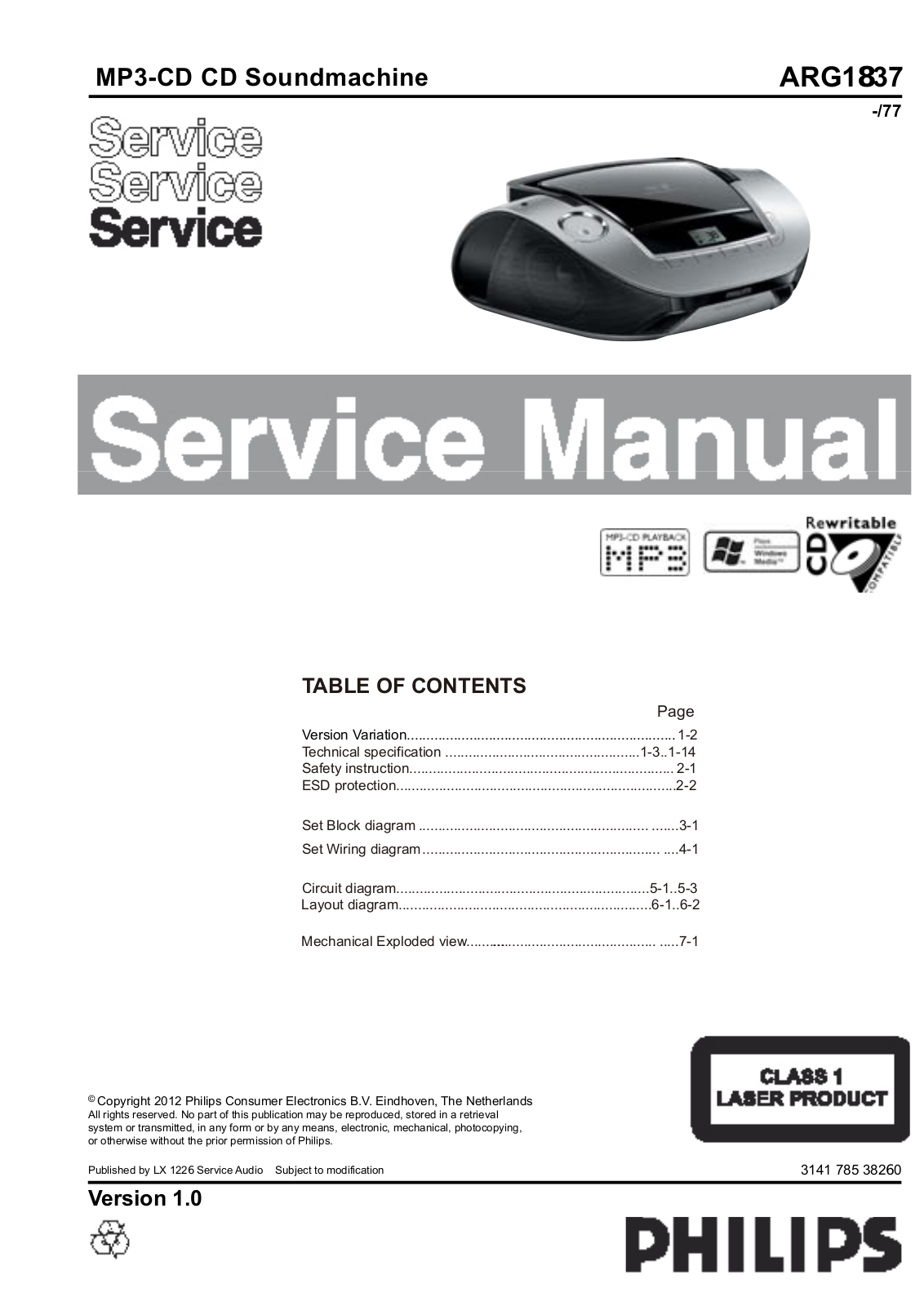 Philips ARG-1837 Service Manual
